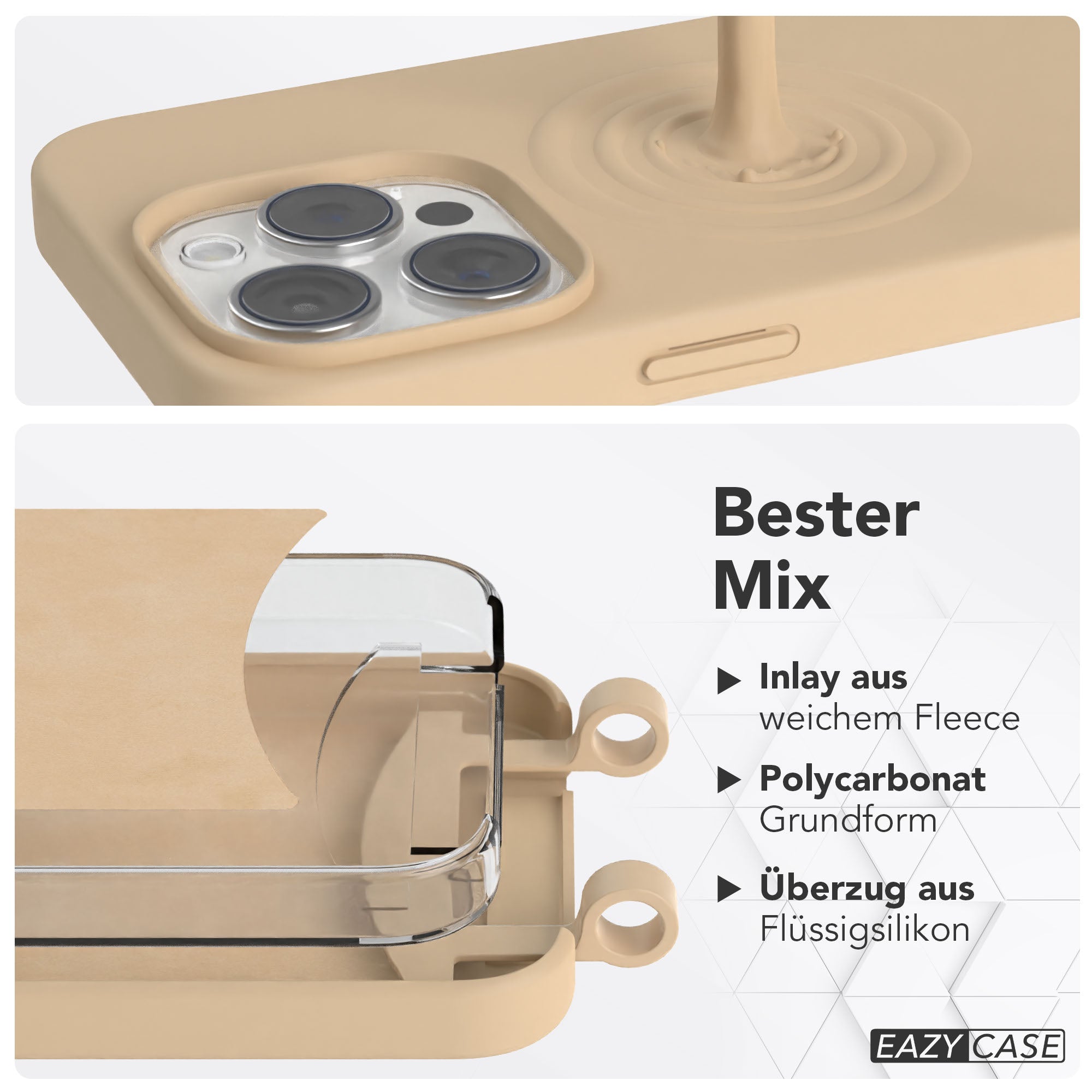 iPhone 15 Pro 2in1 Handykette mit abnehmbarer Silikonhülle und Boho Band 
