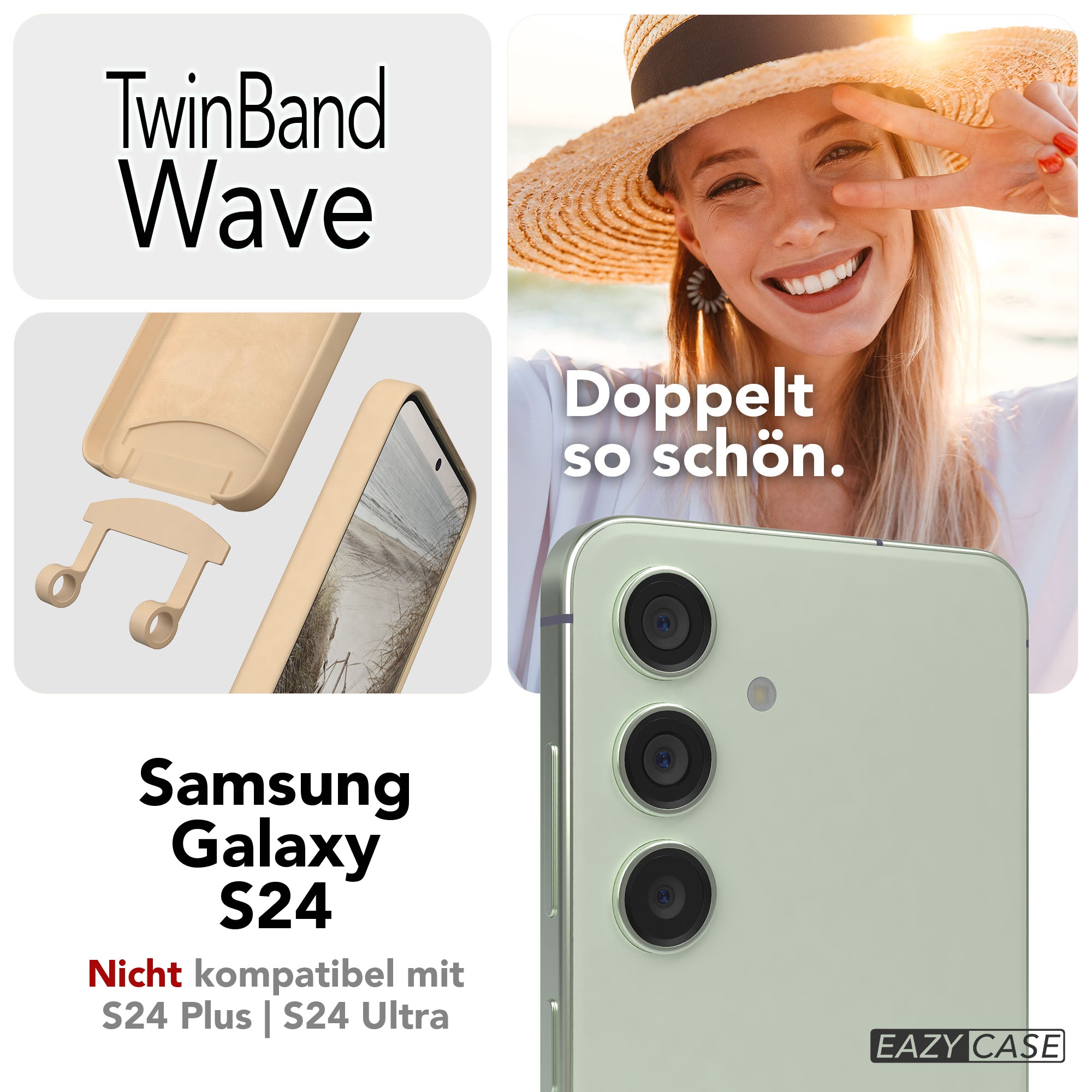 Samsung Galaxy S24 Handykette mit abnehmbarem Band und Silikon Schutzhülle 