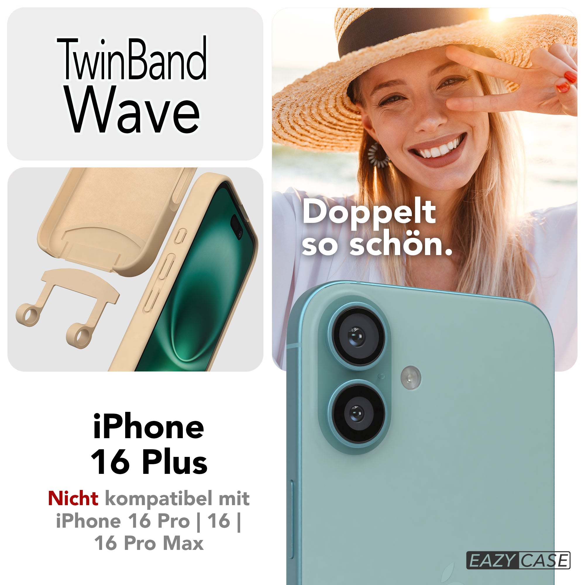 iPhone 16 Plus 2in1 Handykette abnehmbar Silikon Boho Band EAZY CASE 