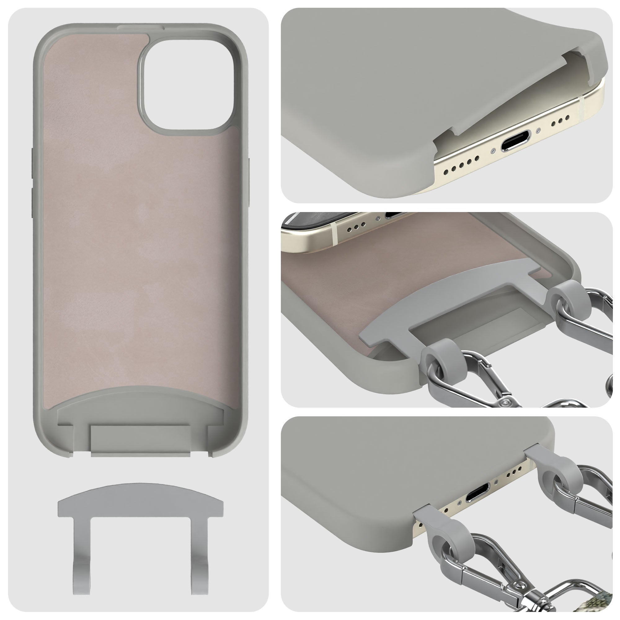 iPhone 15 2in1 Handykette mit abnehmbarem Band und Silikonhülle 