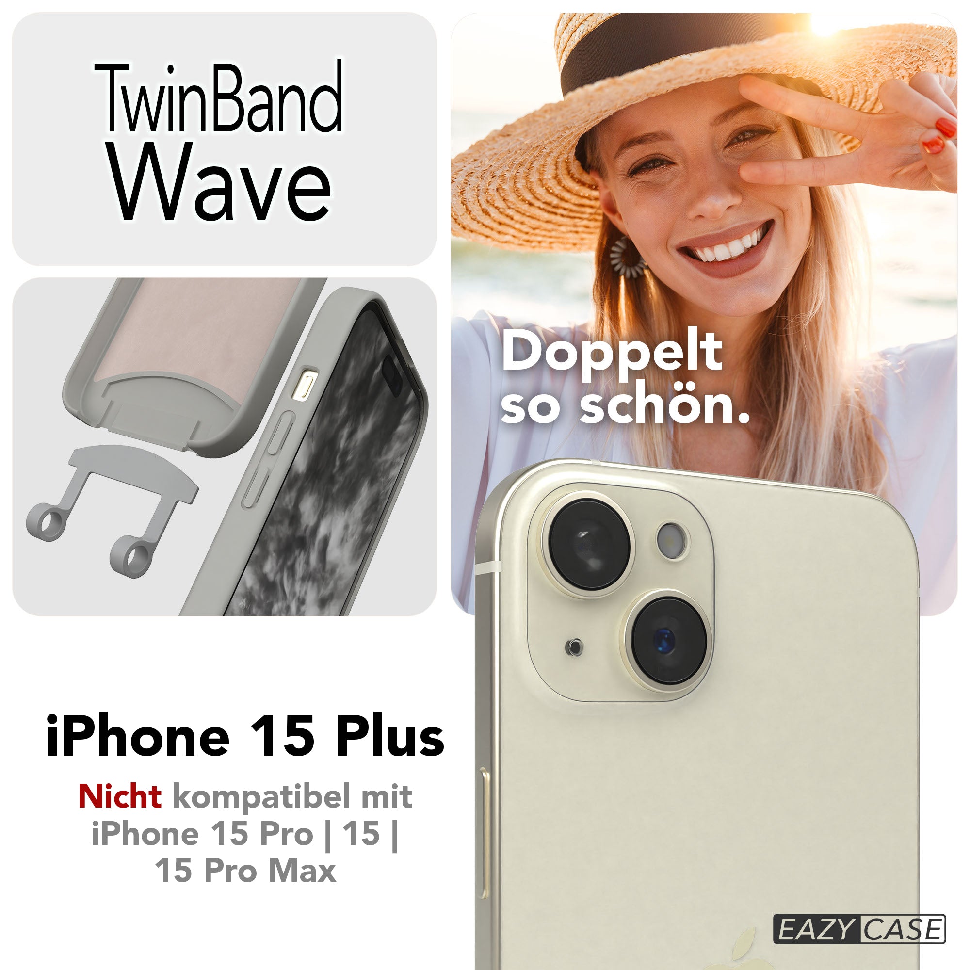 iPhone 15 Plus 2in1 Handykette mit abnehmbarer Silikonhülle 
