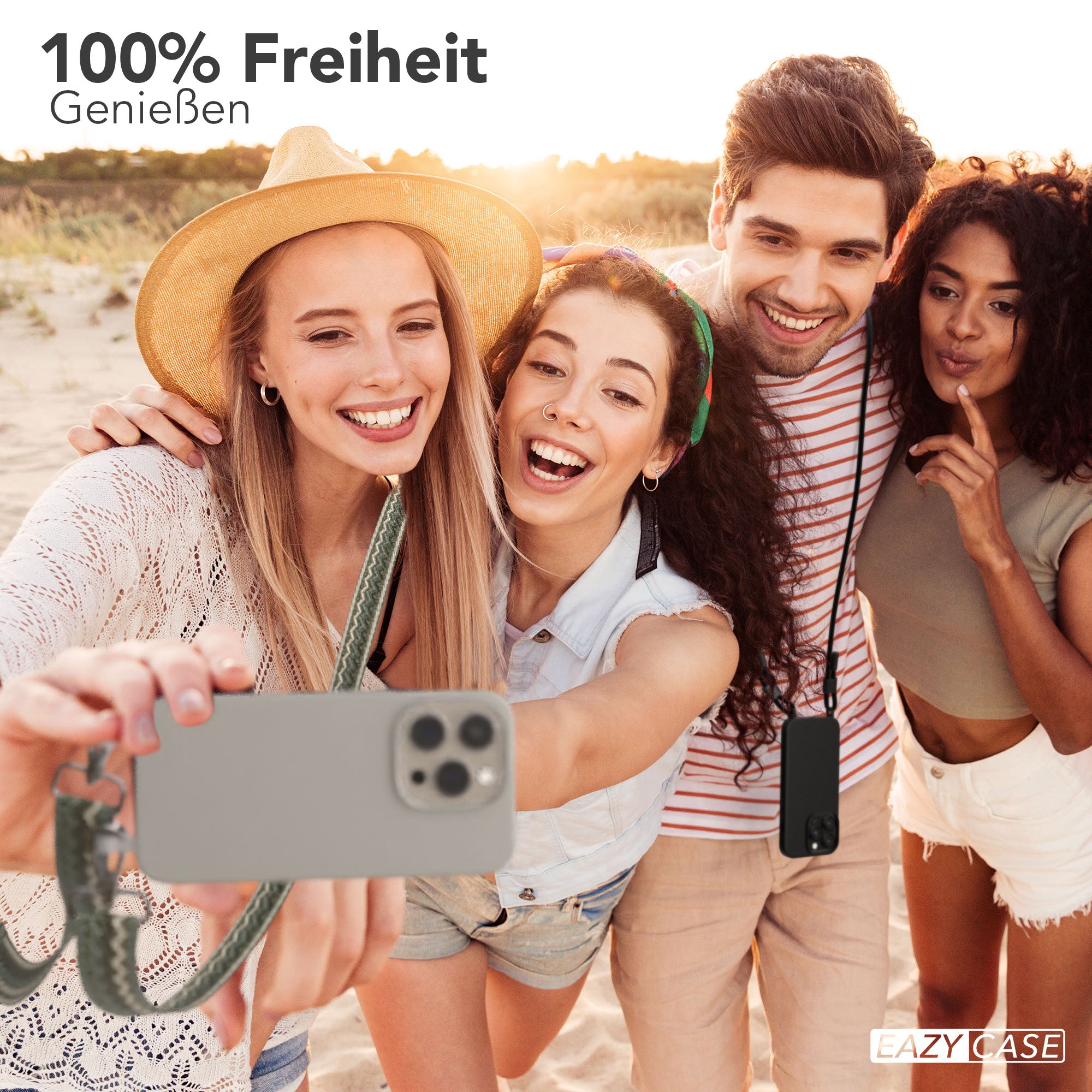 iPhone 15 Pro 2in1 Handykette mit abnehmbarer Silikonhülle und Boho Band 