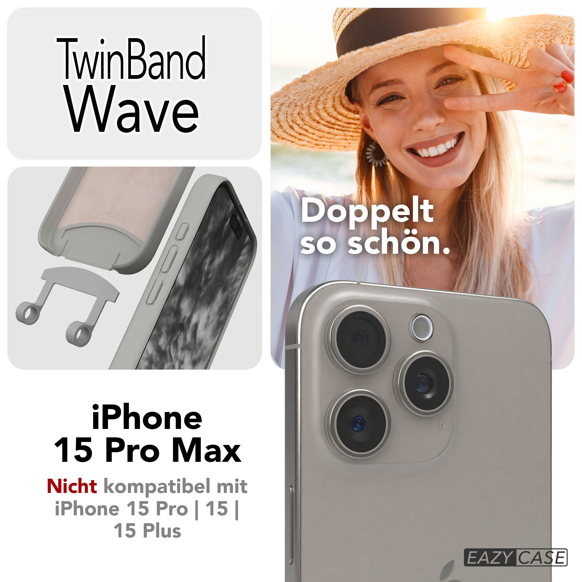 iPhone 15 Pro Max 2in1 Handykette mit abnehmbarem Boho Band Silikon 