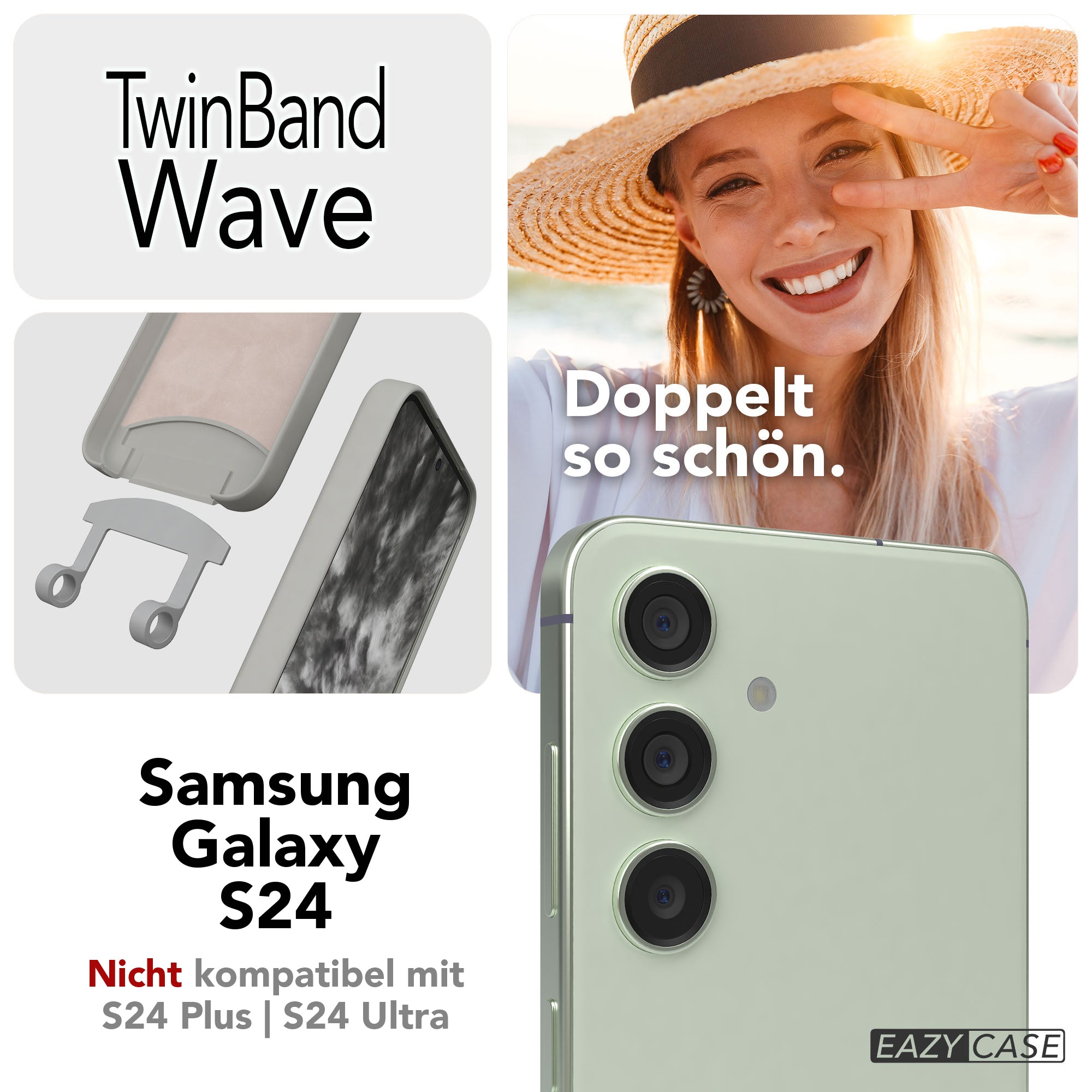 Samsung Galaxy S24 Handykette mit abnehmbarem Band und Silikon Schutzhülle 