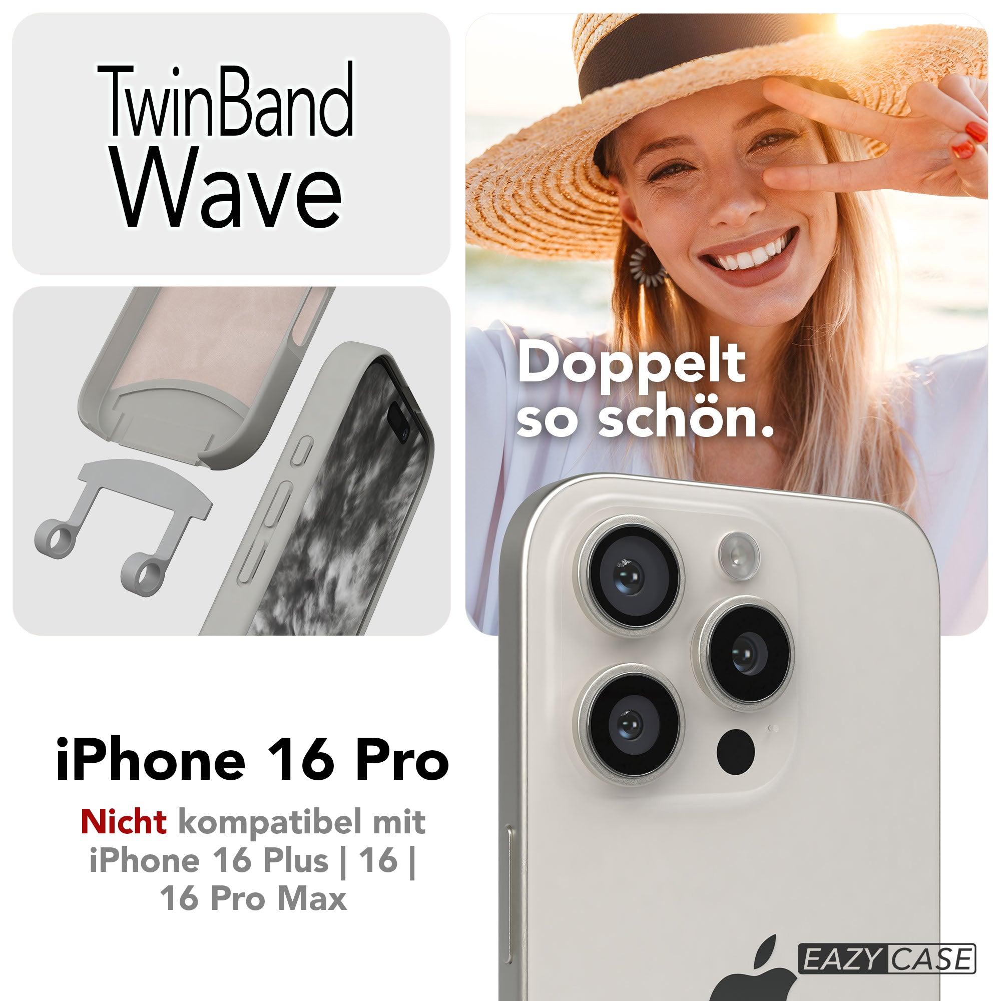 Apple iPhone 16 Pro 2in1 Handykette mit abnehmbarer Kordel Silikon 
