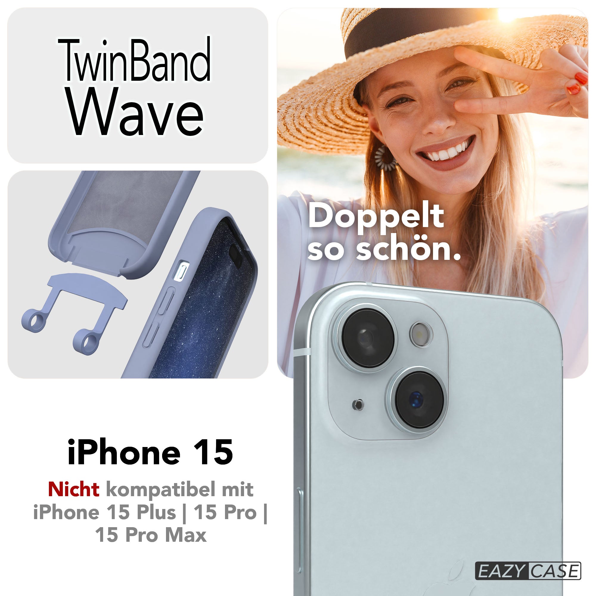 iPhone 15 2in1 Handykette mit abnehmbarem Band und Silikonhülle 