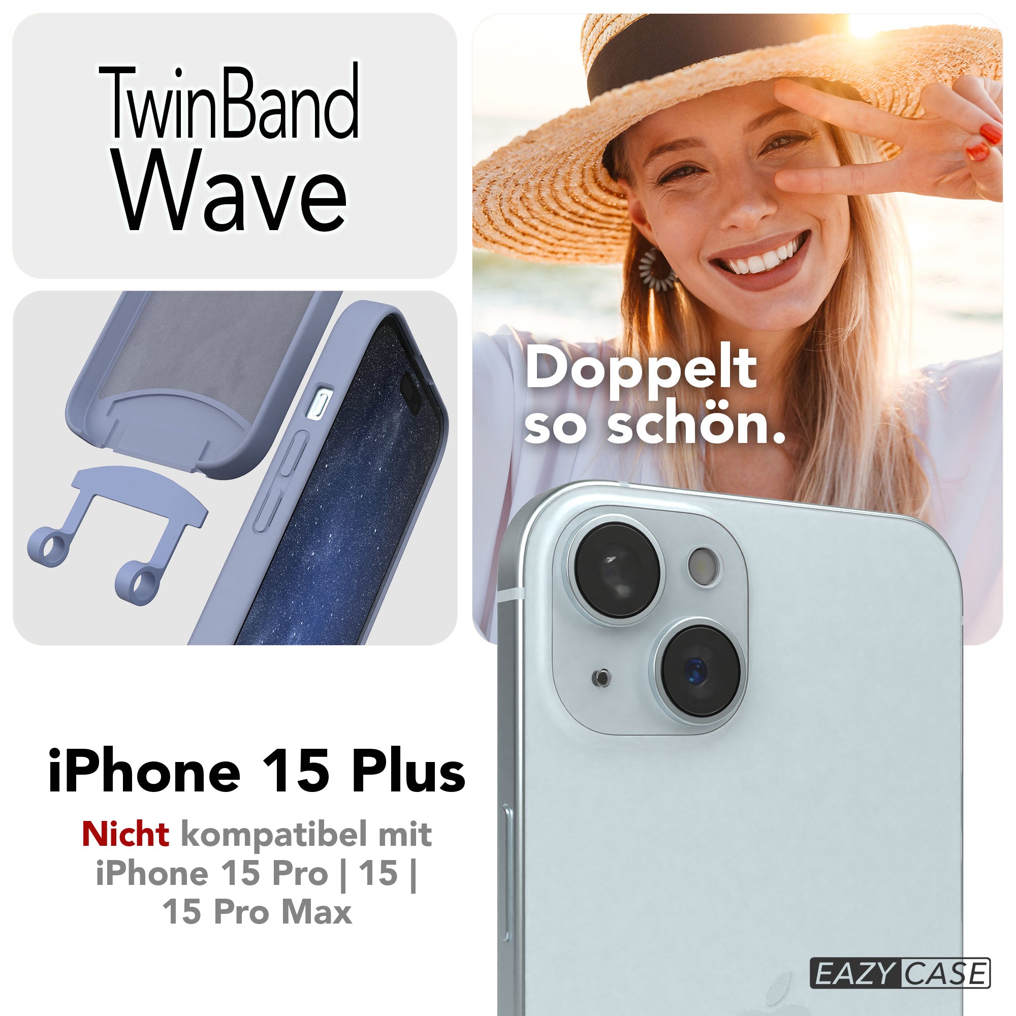 iPhone 15 Plus 2in1 Handykette mit abnehmbarer Silikonhülle 