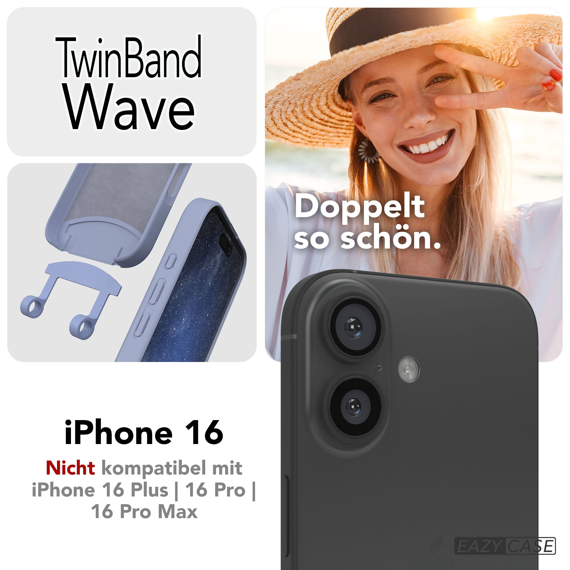 iPhone 16 Handykette mit abnehmbarem Band Silikonhülle EAZY CASE 
