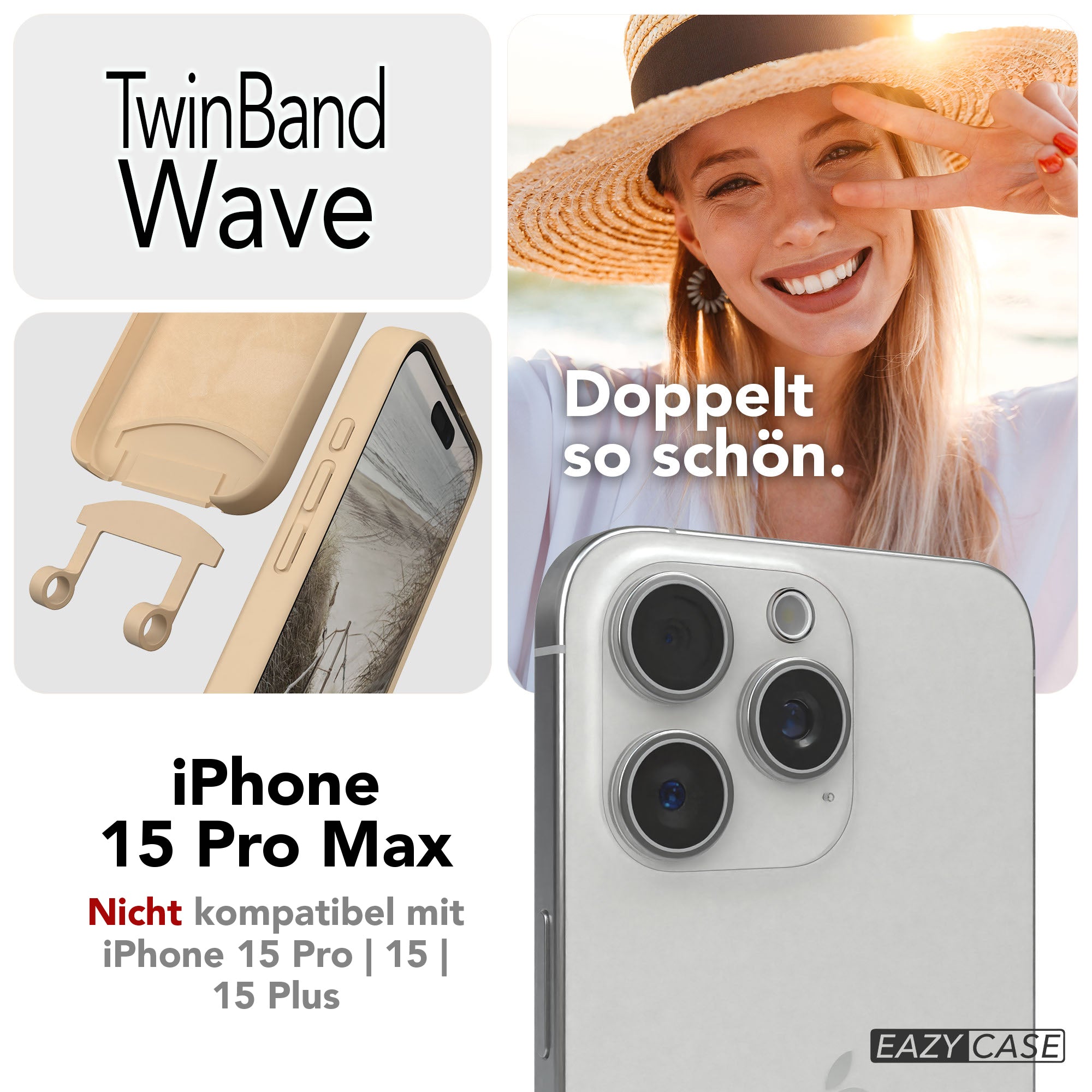 iPhone 15 Pro Max 2in1 Handykette mit abnehmbarem Boho Band Silikon 