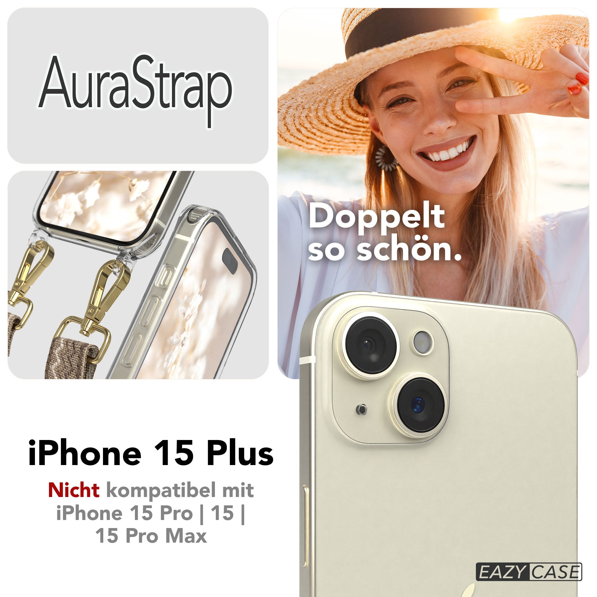 iPhone 15 Plus MagSafe Handykette mit verstellbarem Boho Band Set 