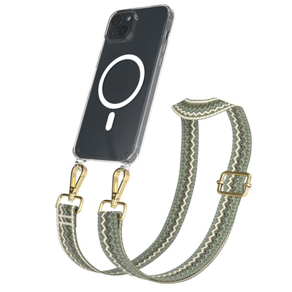 iPhone 15 Plus MagSafe Handykette mit verstellbarem Boho Band Set 