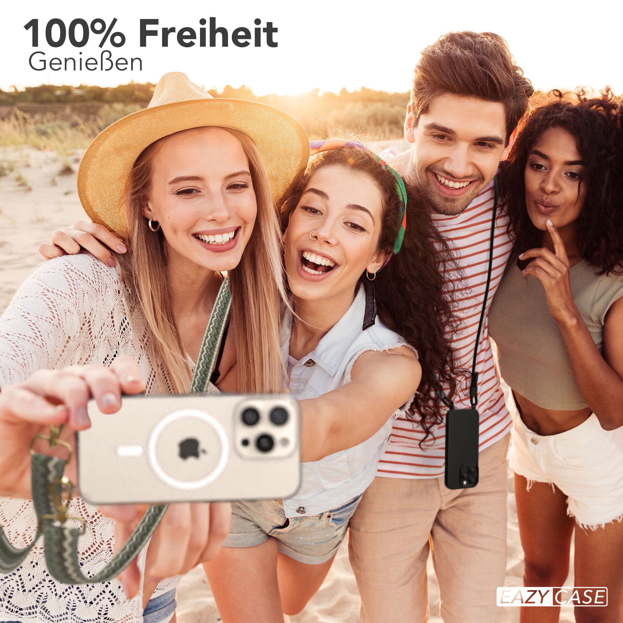 iPhone 16 Pro MagSafe Handykette mit Boho Band verstellbar 