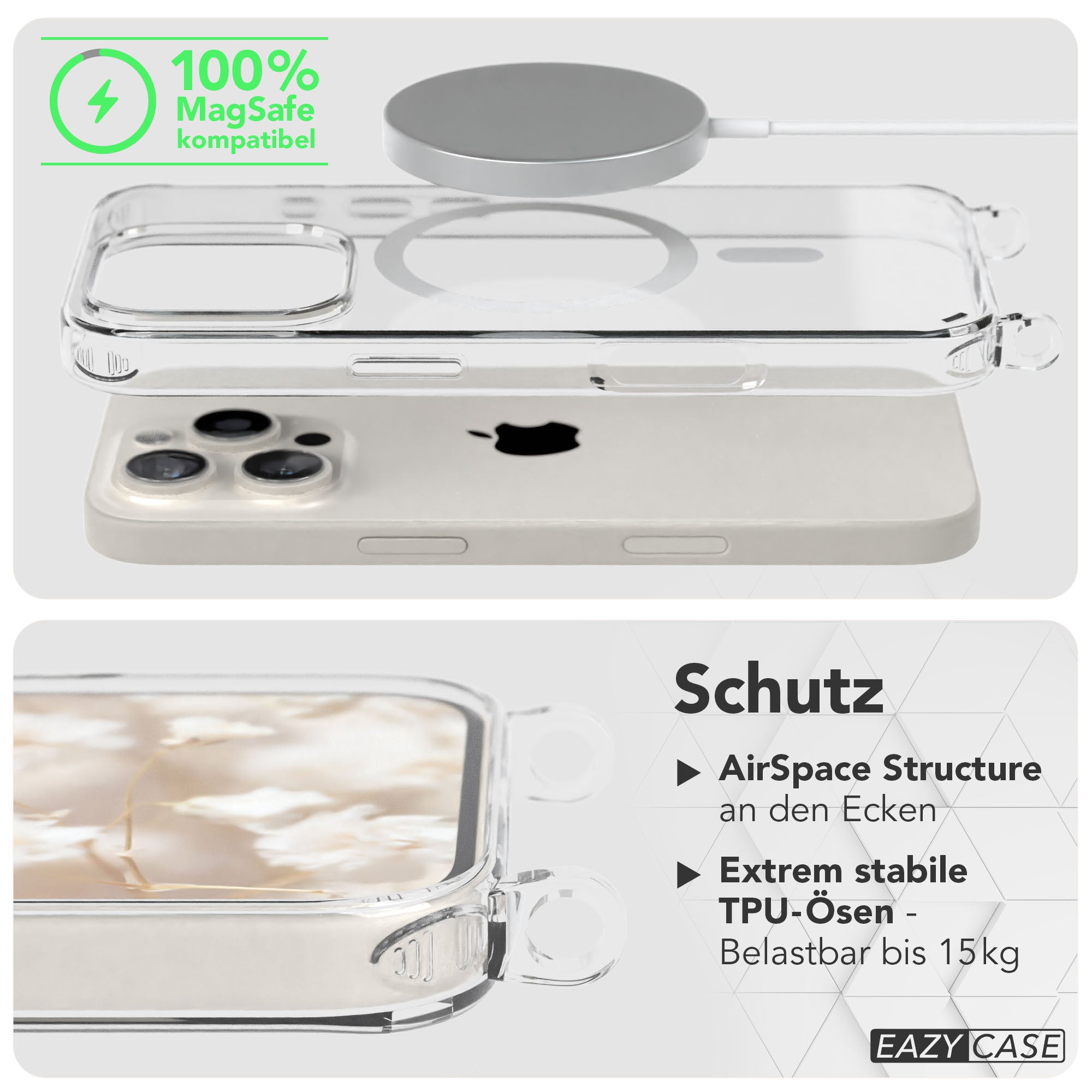 iPhone 16 Pro MagSafe Handykette mit Boho Band verstellbar 
