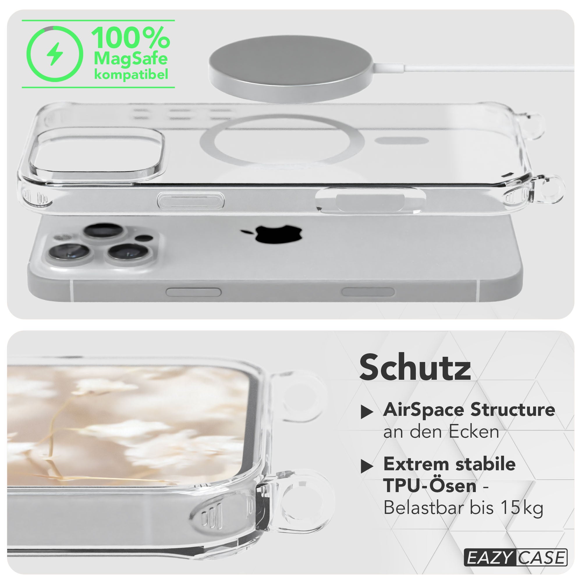 iPhone 16 Pro Max Handykette mit MagSafe Boho Band verstellbar 