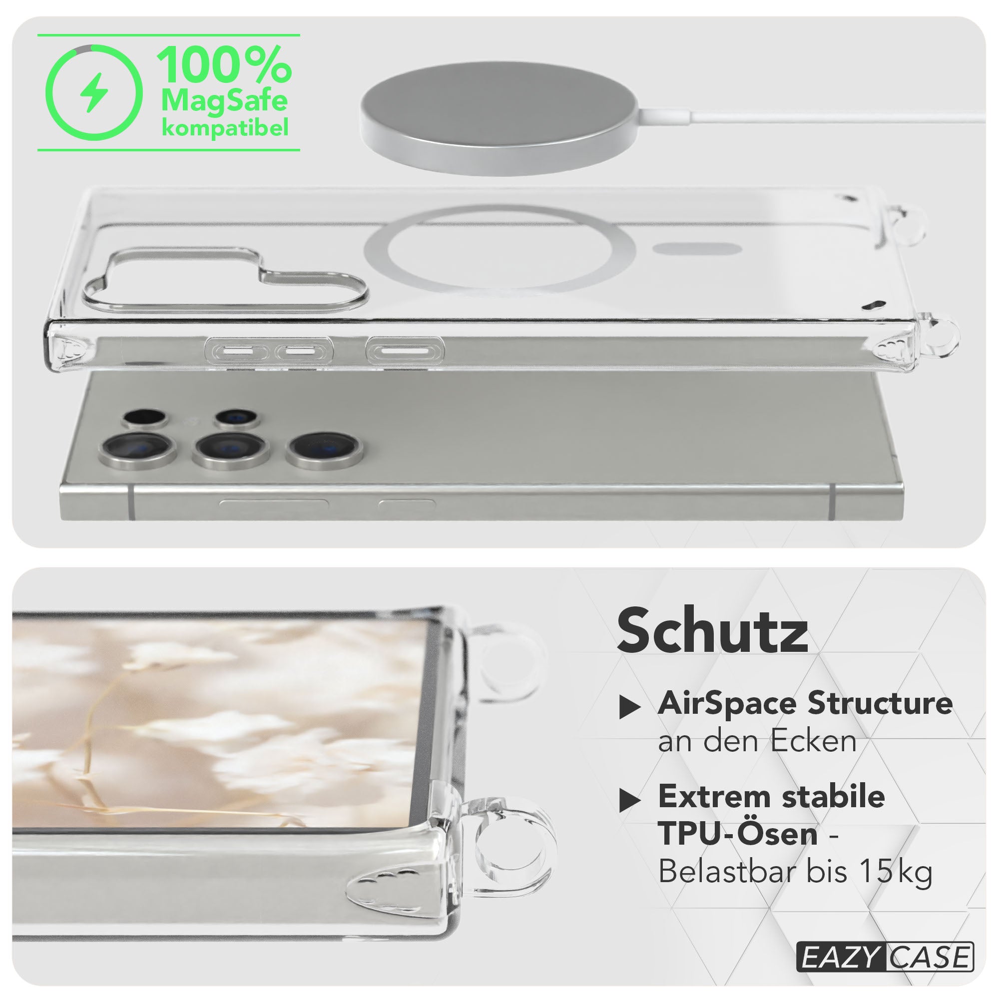 Samsung Galaxy S24 Ultra Handykette mit MagSafe Halterung und Boho Band 
