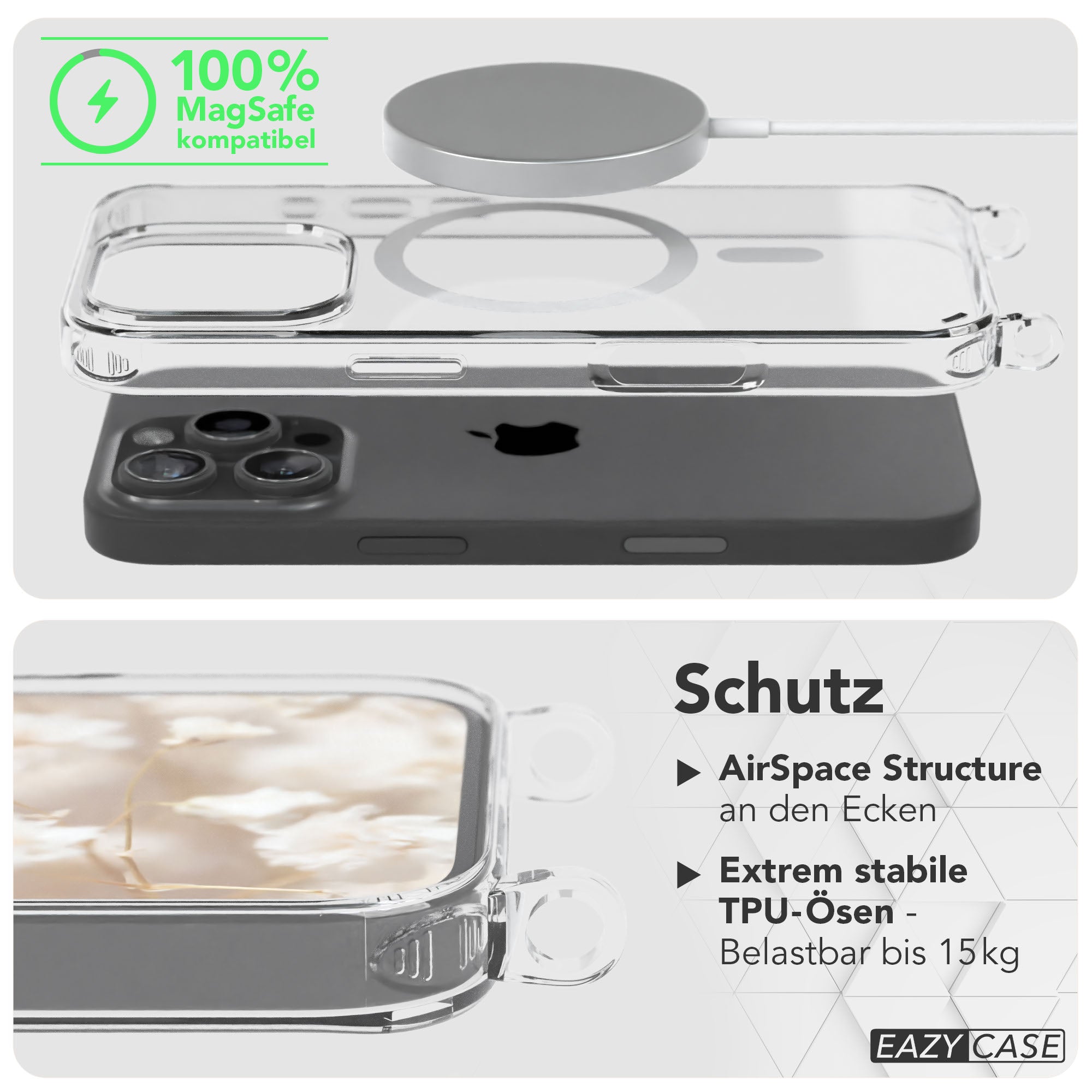 iPhone 16 Pro MagSafe Handykette mit Boho Band verstellbar 