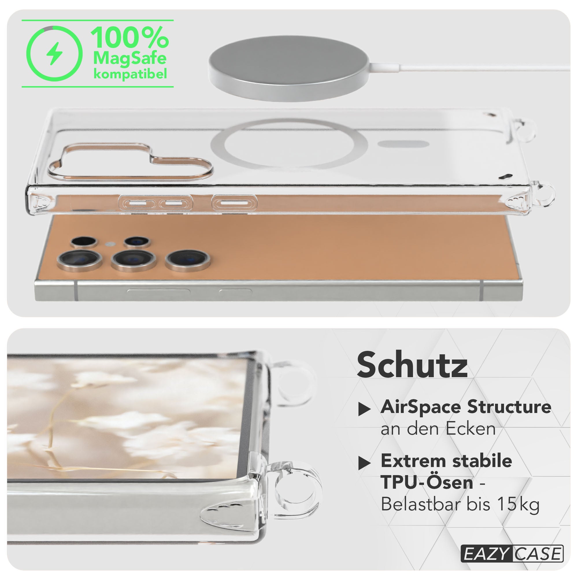 Samsung Galaxy S24 Ultra Handykette mit MagSafe Halterung und Boho Band 