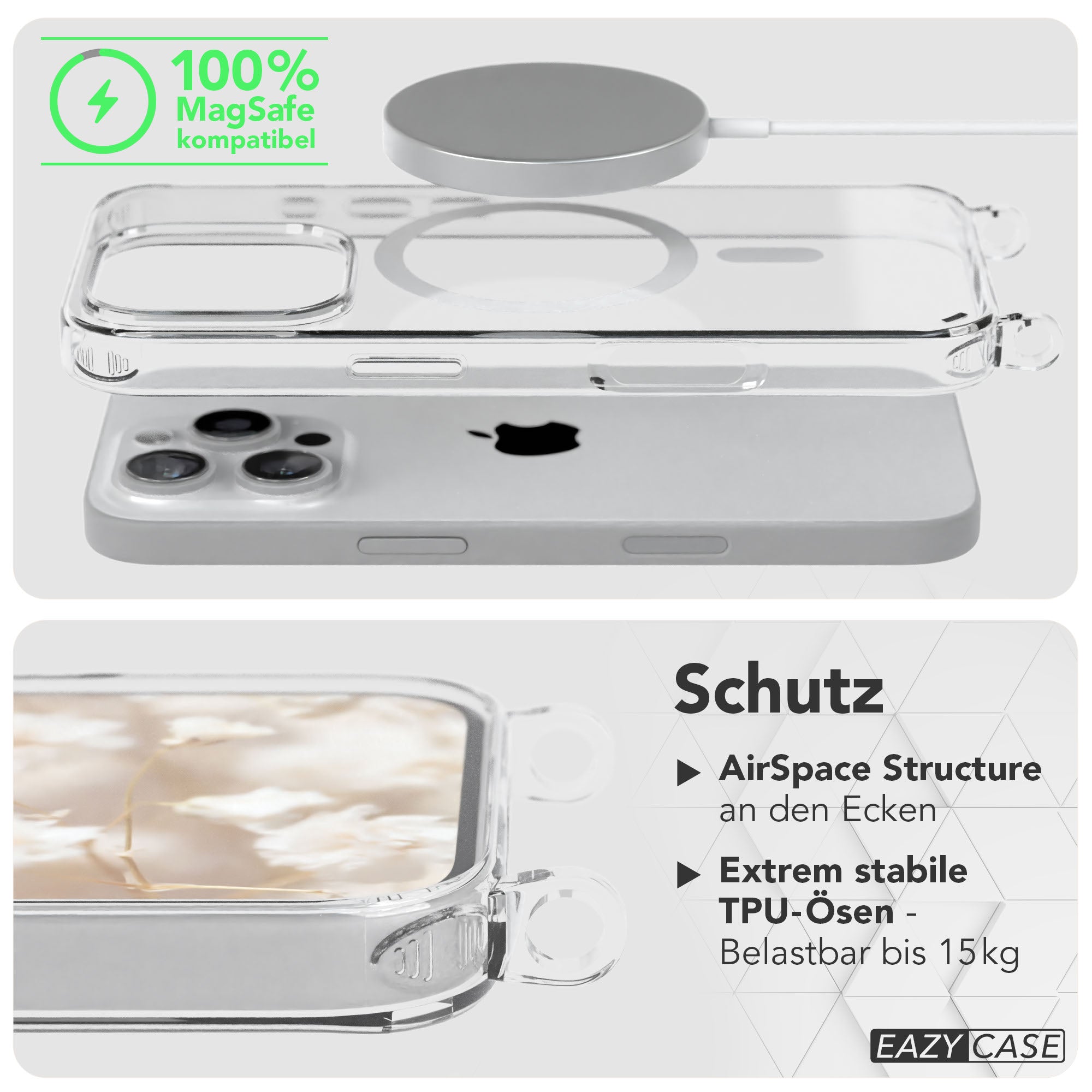 iPhone 16 Pro MagSafe Handykette mit Boho Band verstellbar 