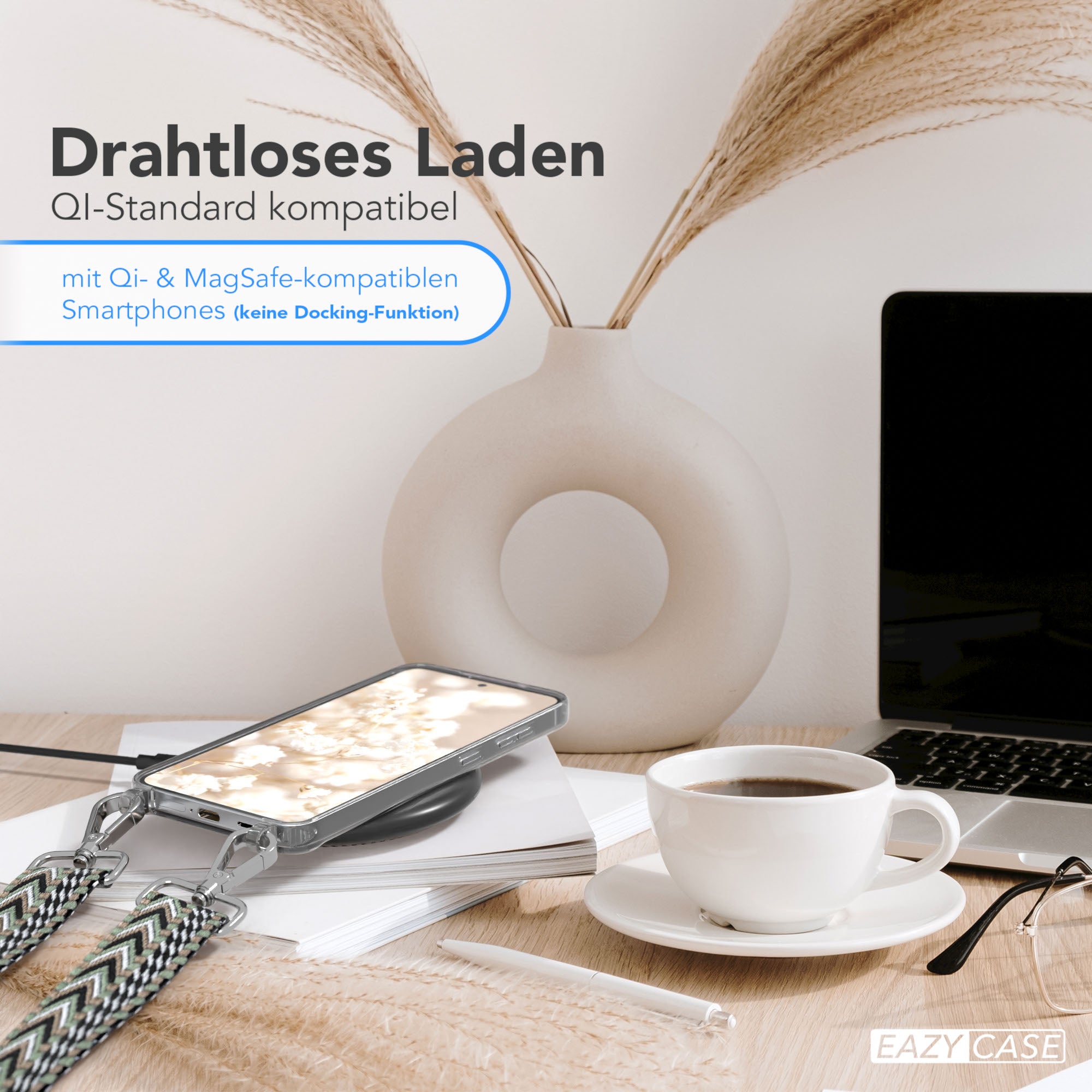 Samsung Galaxy S25 Handykette mit verstellbarem Boho Trageriemen Set 