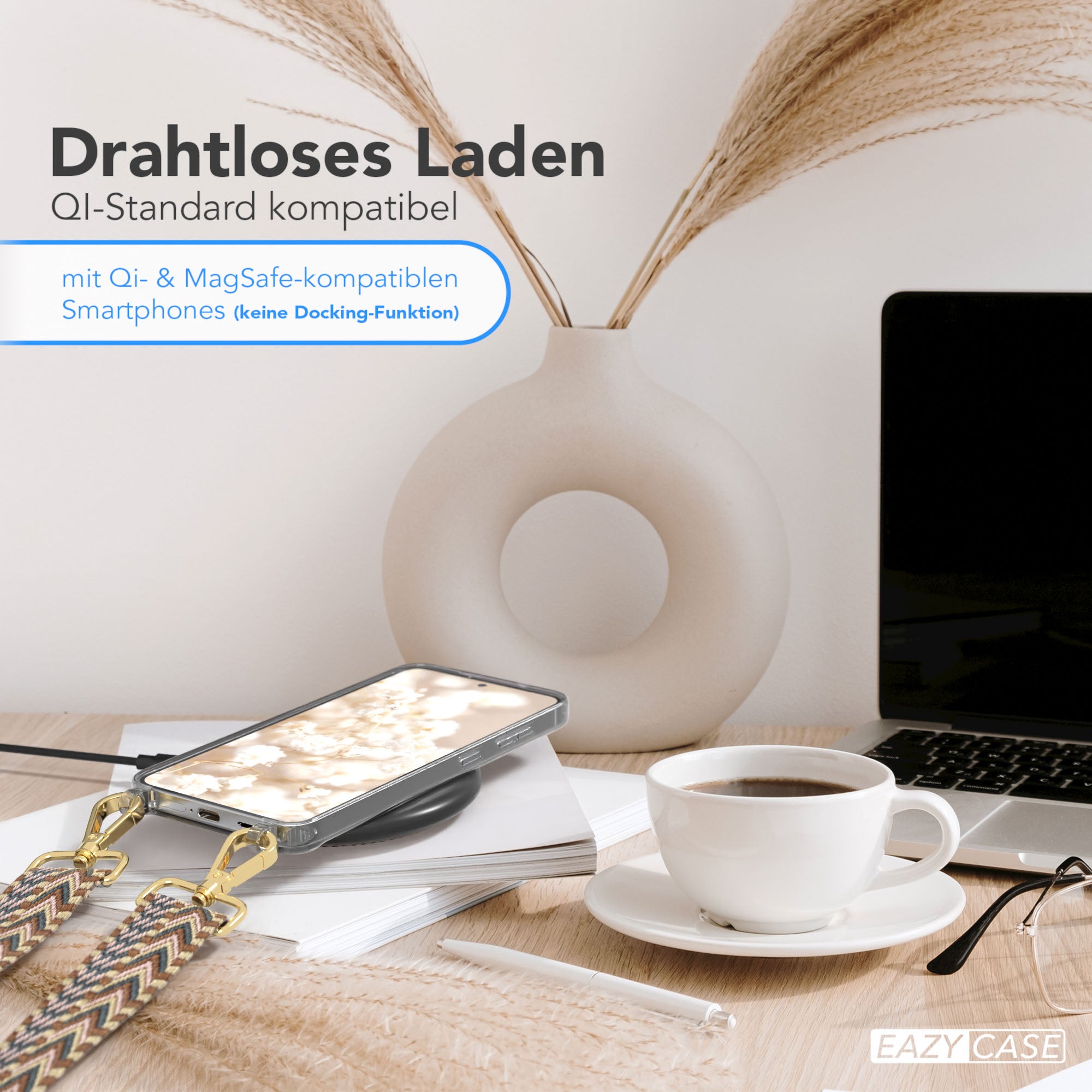 Samsung Galaxy S25 Handykette mit verstellbarem Boho Trageriemen Set 