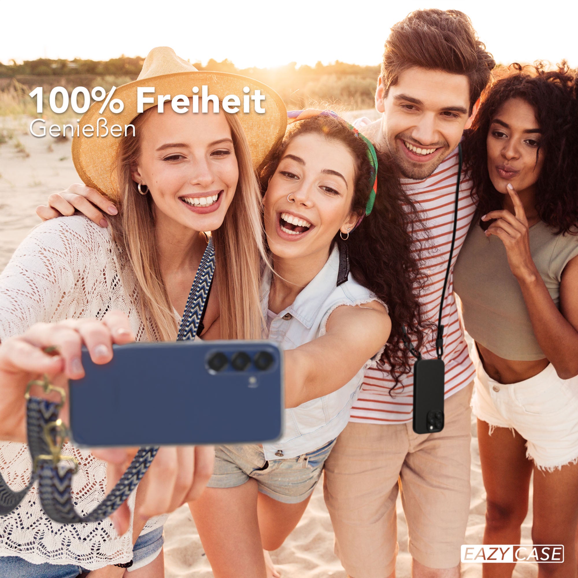 Samsung Galaxy S25 Handykette mit verstellbarem Boho Trageriemen Set 