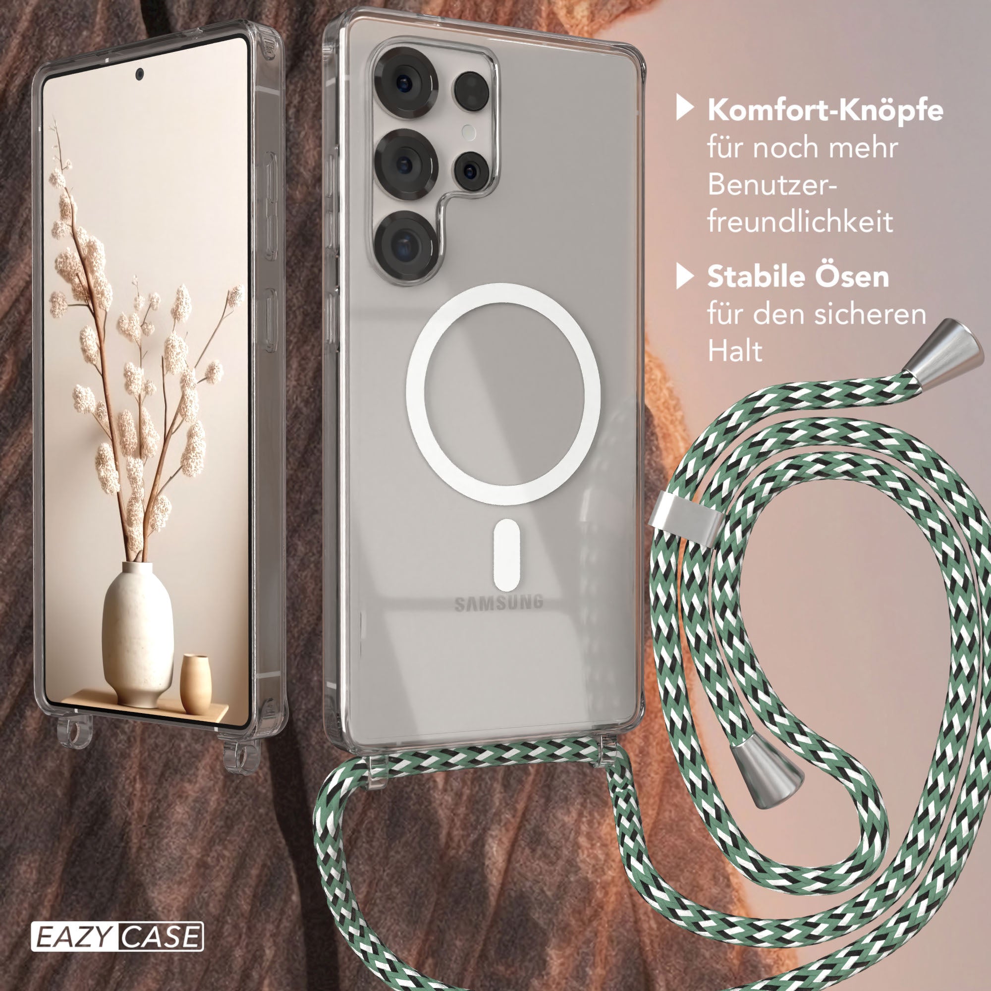 Galaxy S25 Ultra transparente Hülle + Kordel mit MagSafe