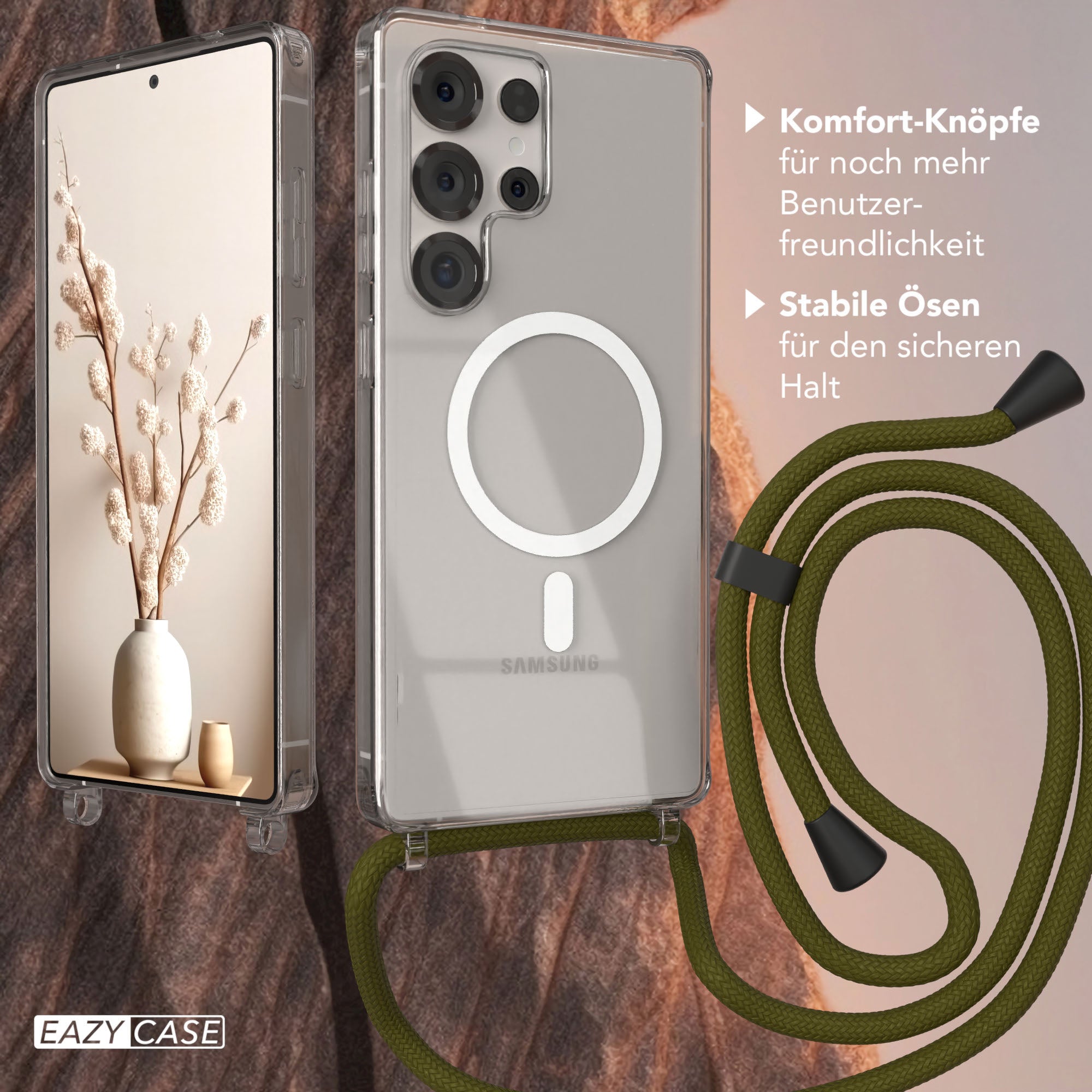 Galaxy S25 Ultra transparente Hülle + Kordel mit MagSafe