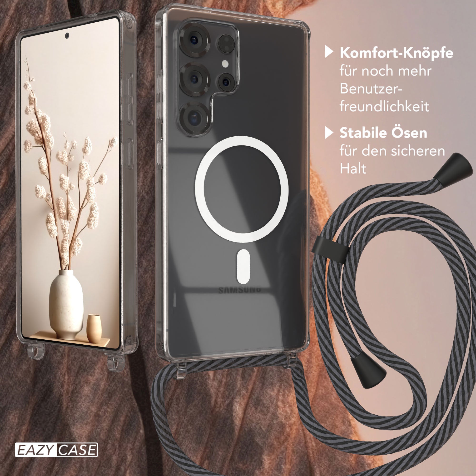 Galaxy S25 Ultra transparente Hülle + Kordel mit MagSafe