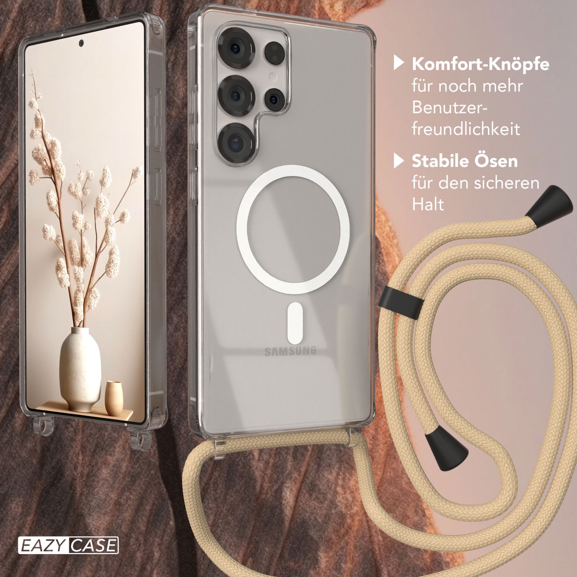 Galaxy S25 Ultra transparente Hülle + Kordel mit MagSafe