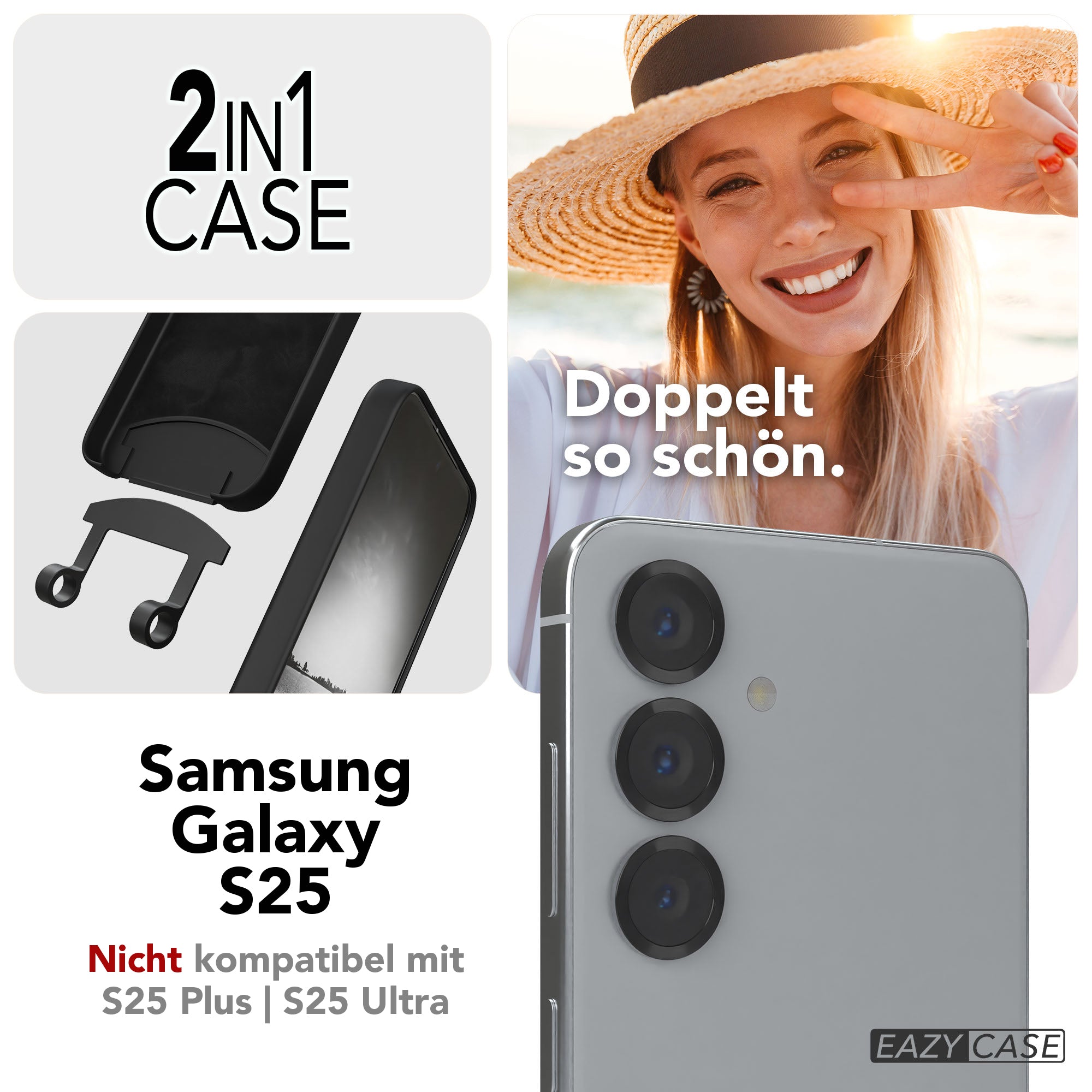 Galaxy S25 2in1 Hülle + Kordel mit Karabinern