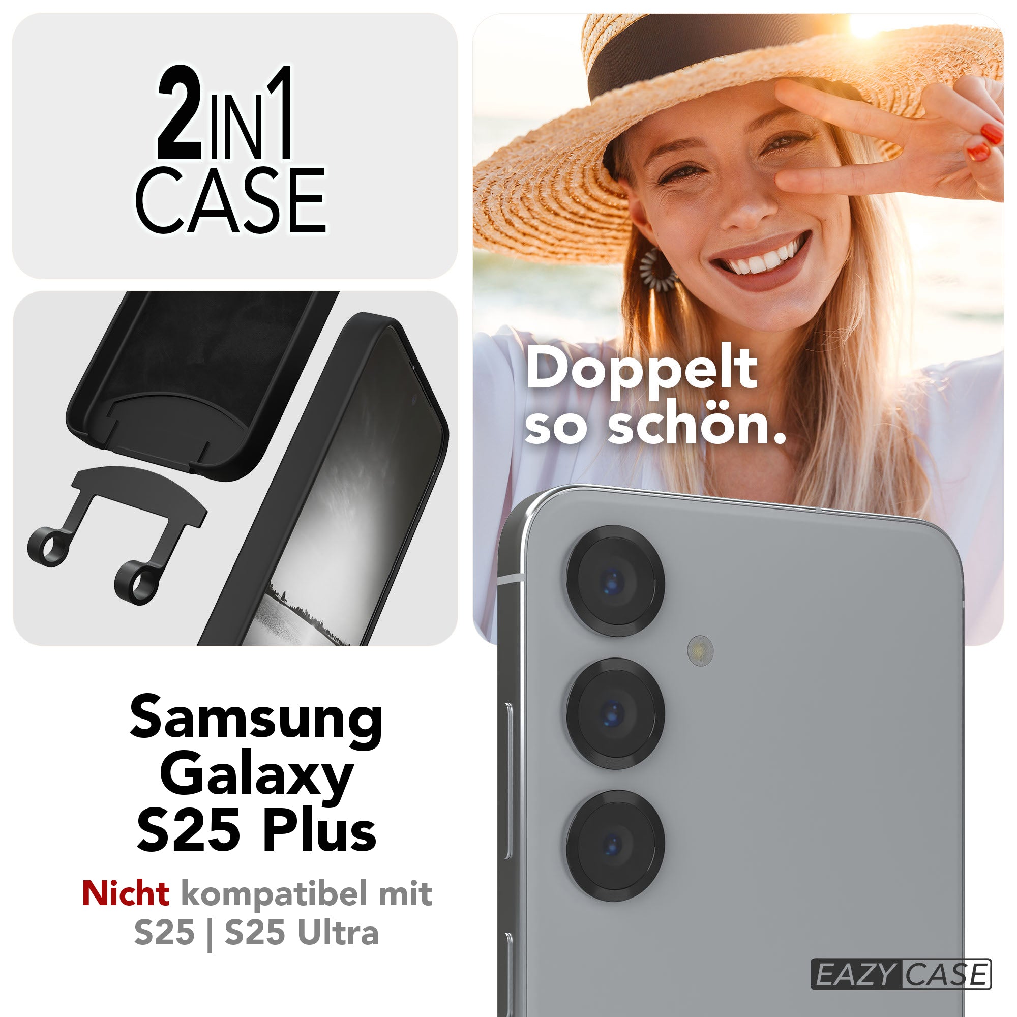 Galaxy S25 Plus 2in1 Hülle + Kordel mit Karabinern