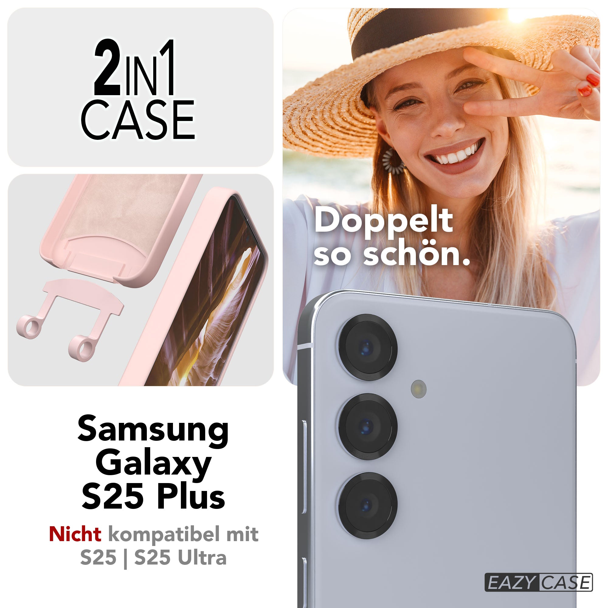 Galaxy S25 Plus 2in1 Hülle + Kordel mit Karabinern