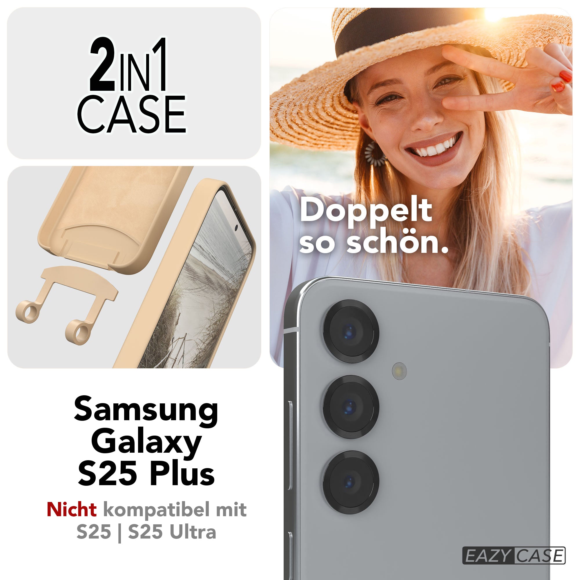 Galaxy S25 Plus 2in1 Hülle + Kordel mit Karabinern