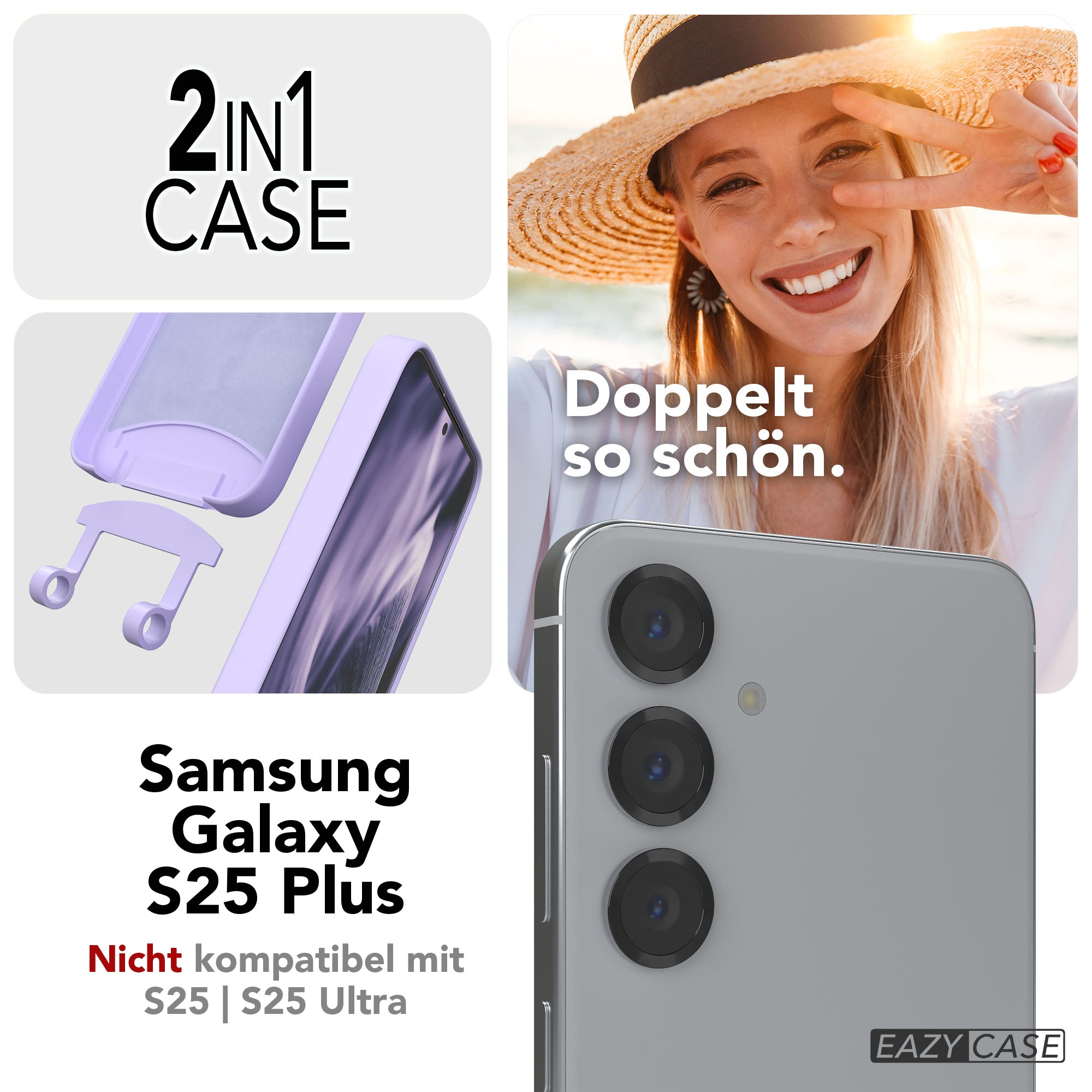 Galaxy S25 Plus 2in1 Hülle + Kordel mit Karabinern