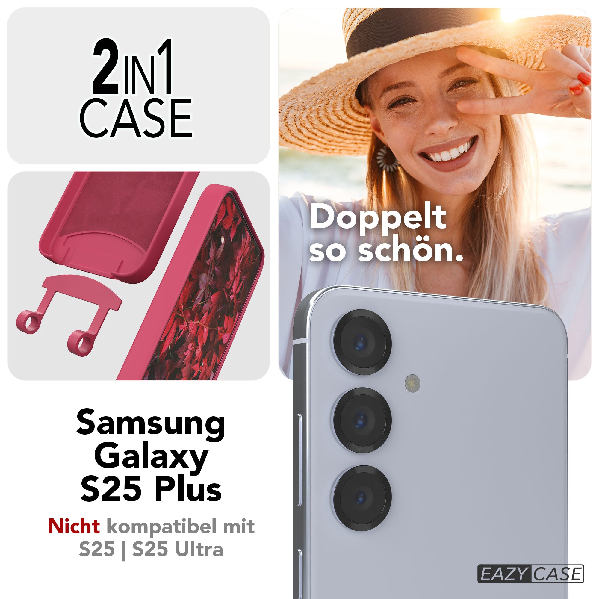 Galaxy S25 Plus 2in1 Hülle + Kordel mit Karabinern