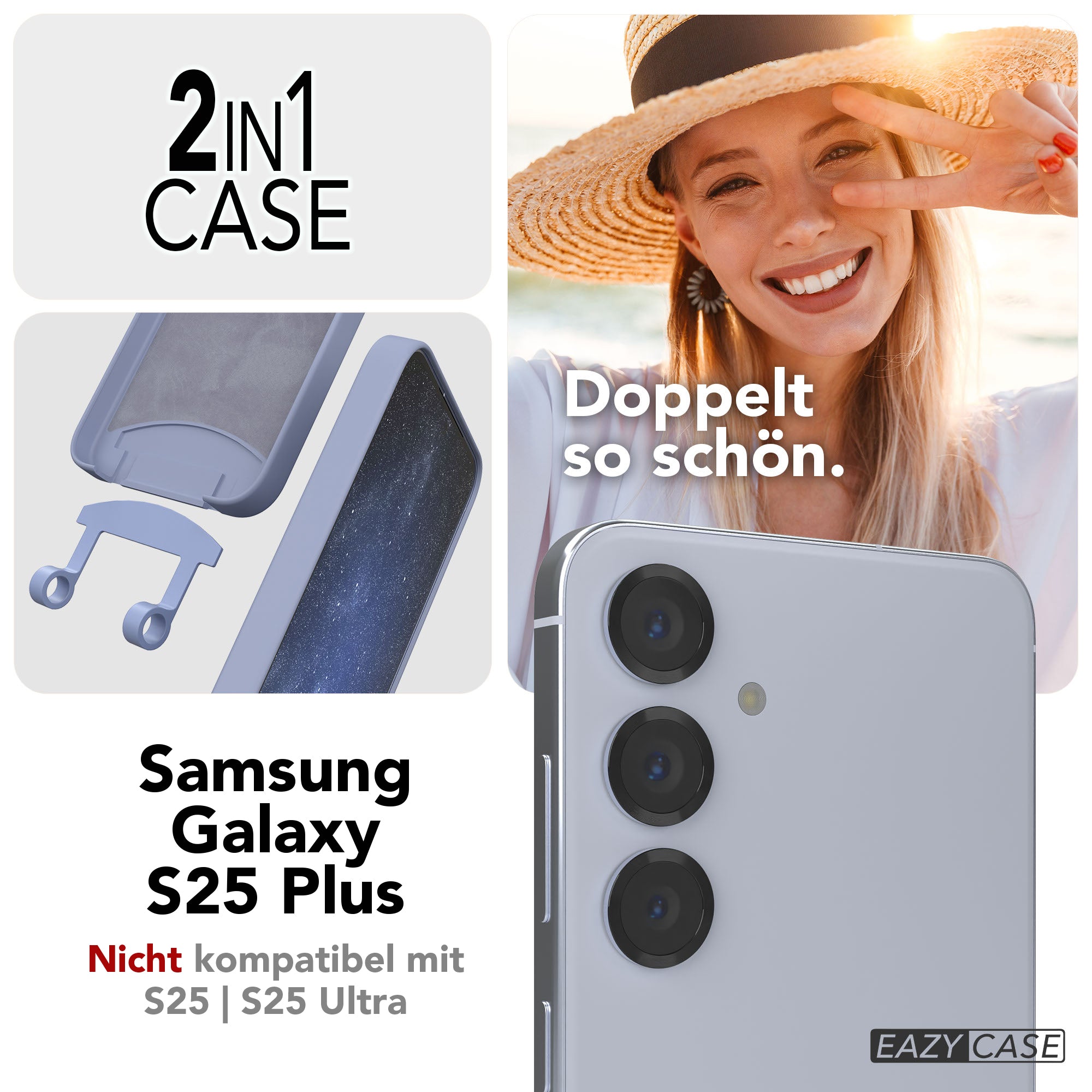 Galaxy S25 Plus 2in1 Hülle + Kordel mit Karabinern