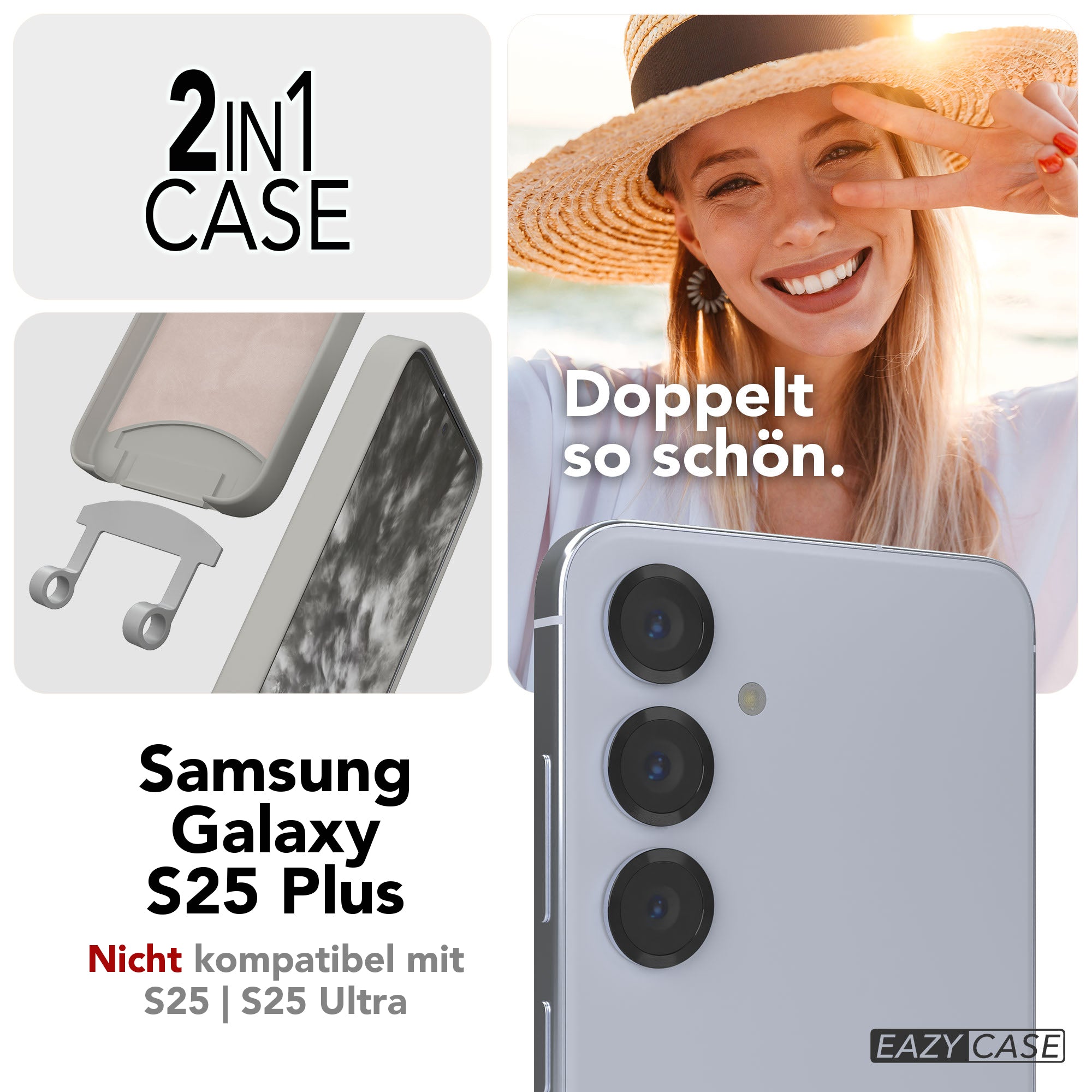 Galaxy S25 Plus 2in1 Hülle + Kordel mit Karabinern
