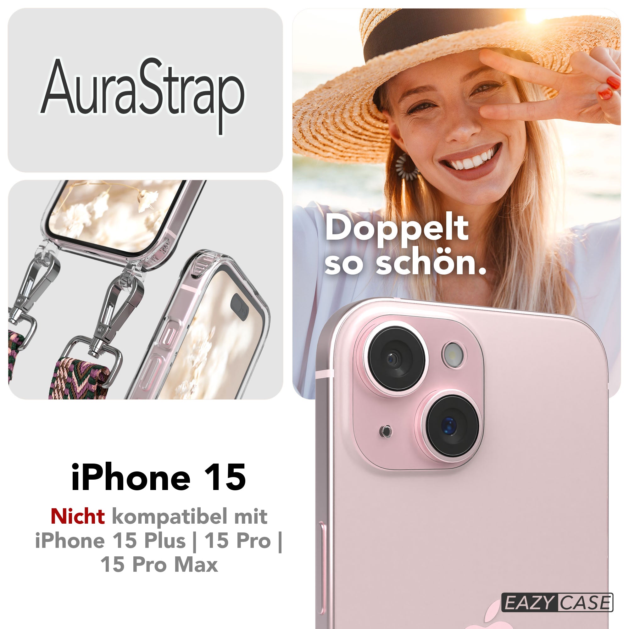 iPhone 15 MagSafe Handykette mit Boho Band verstellbar 