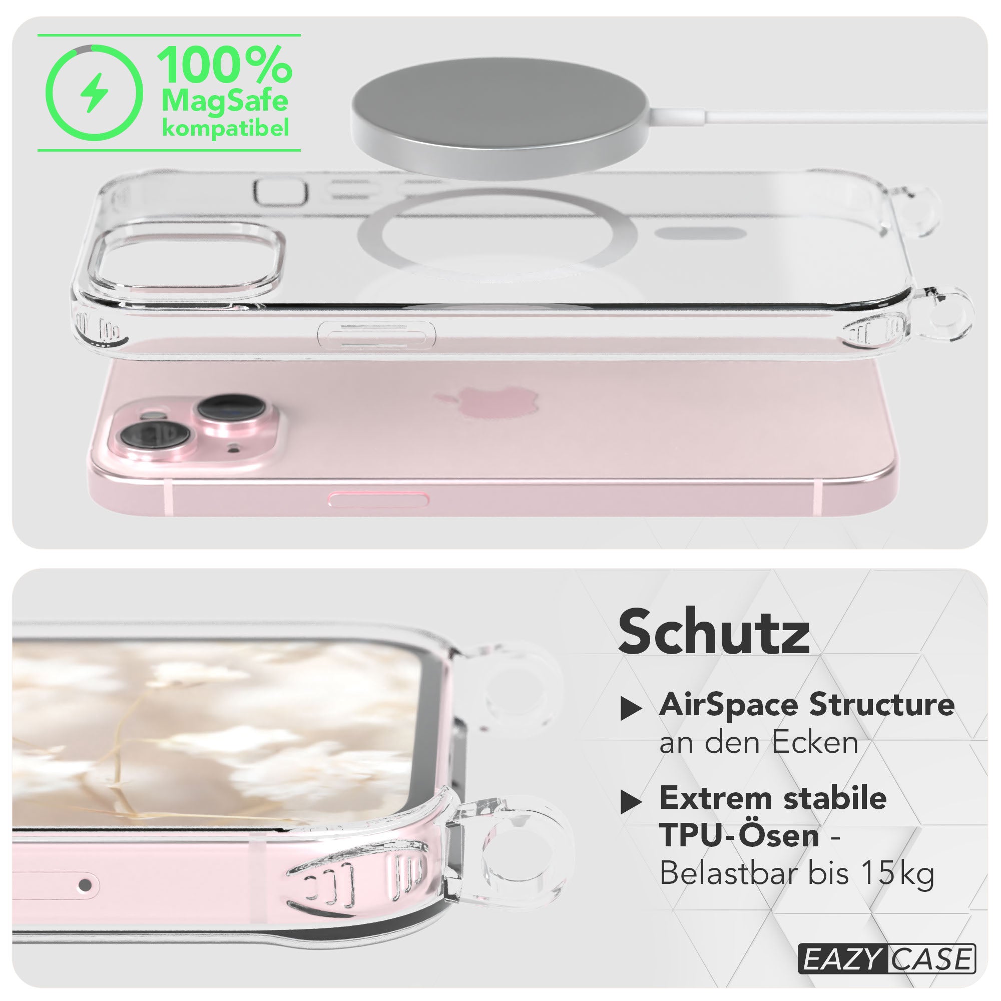 iPhone 15 MagSafe Handykette mit Boho Band verstellbar 