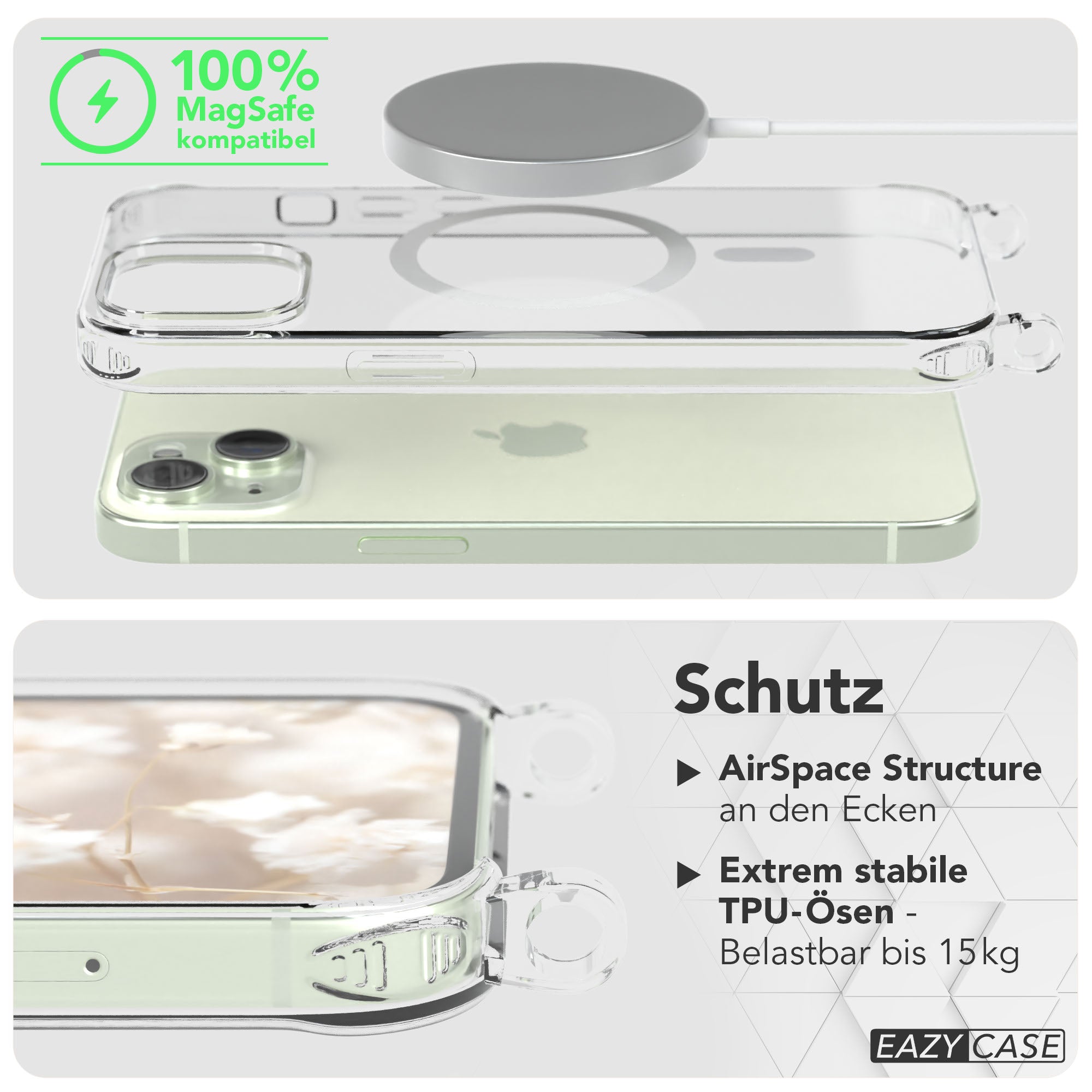 iPhone 15 MagSafe Handykette mit Boho Band verstellbar 