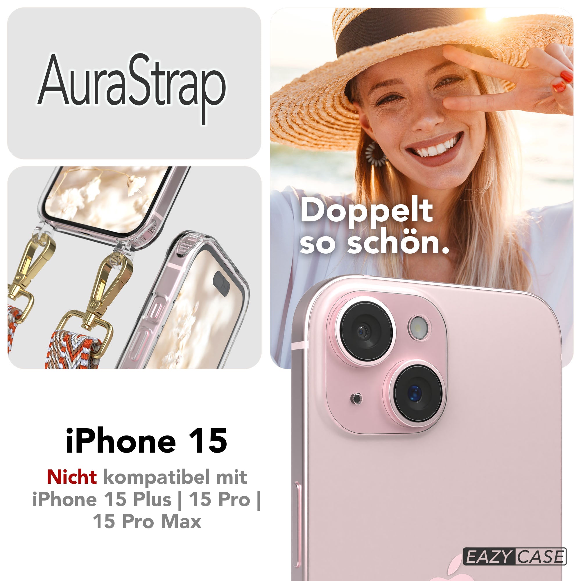 iPhone 15 MagSafe Handykette mit Boho Band verstellbar 