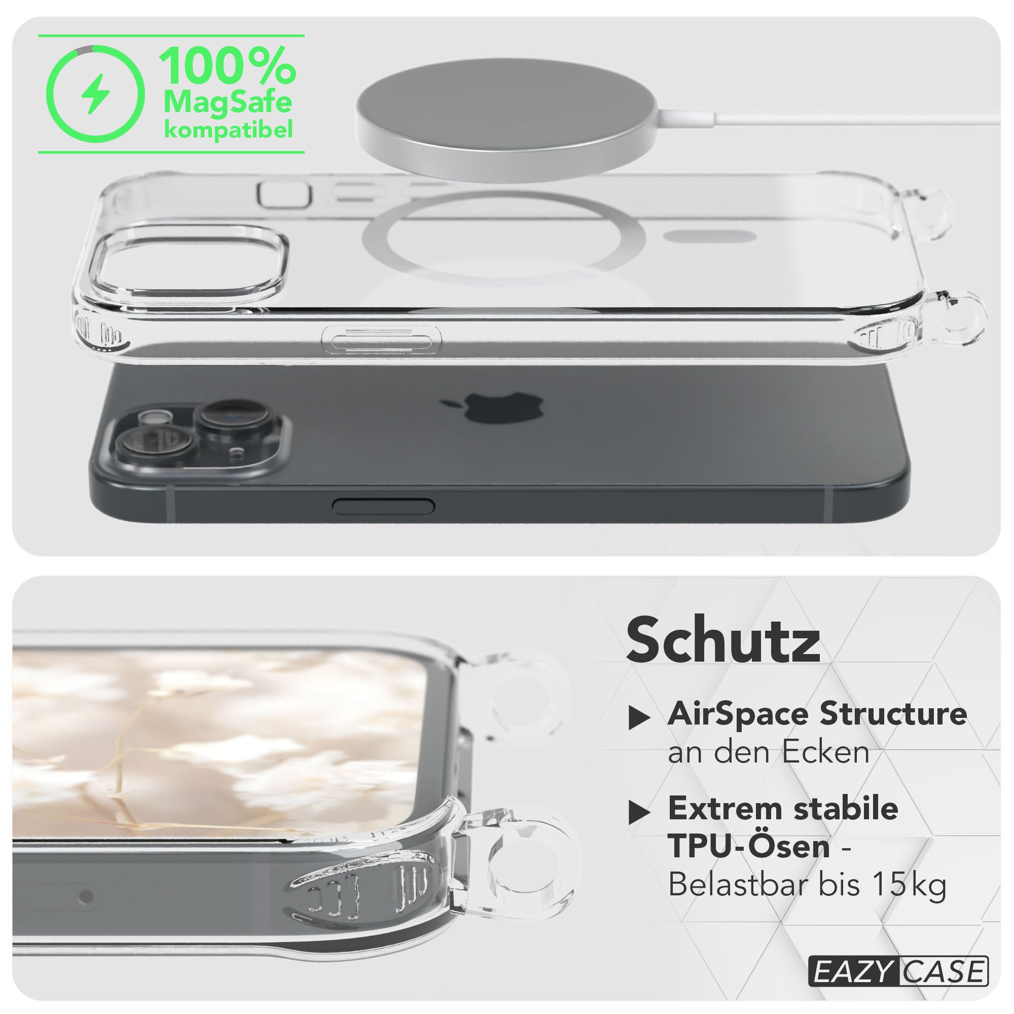iPhone 15 MagSafe Handykette mit Boho Band verstellbar 