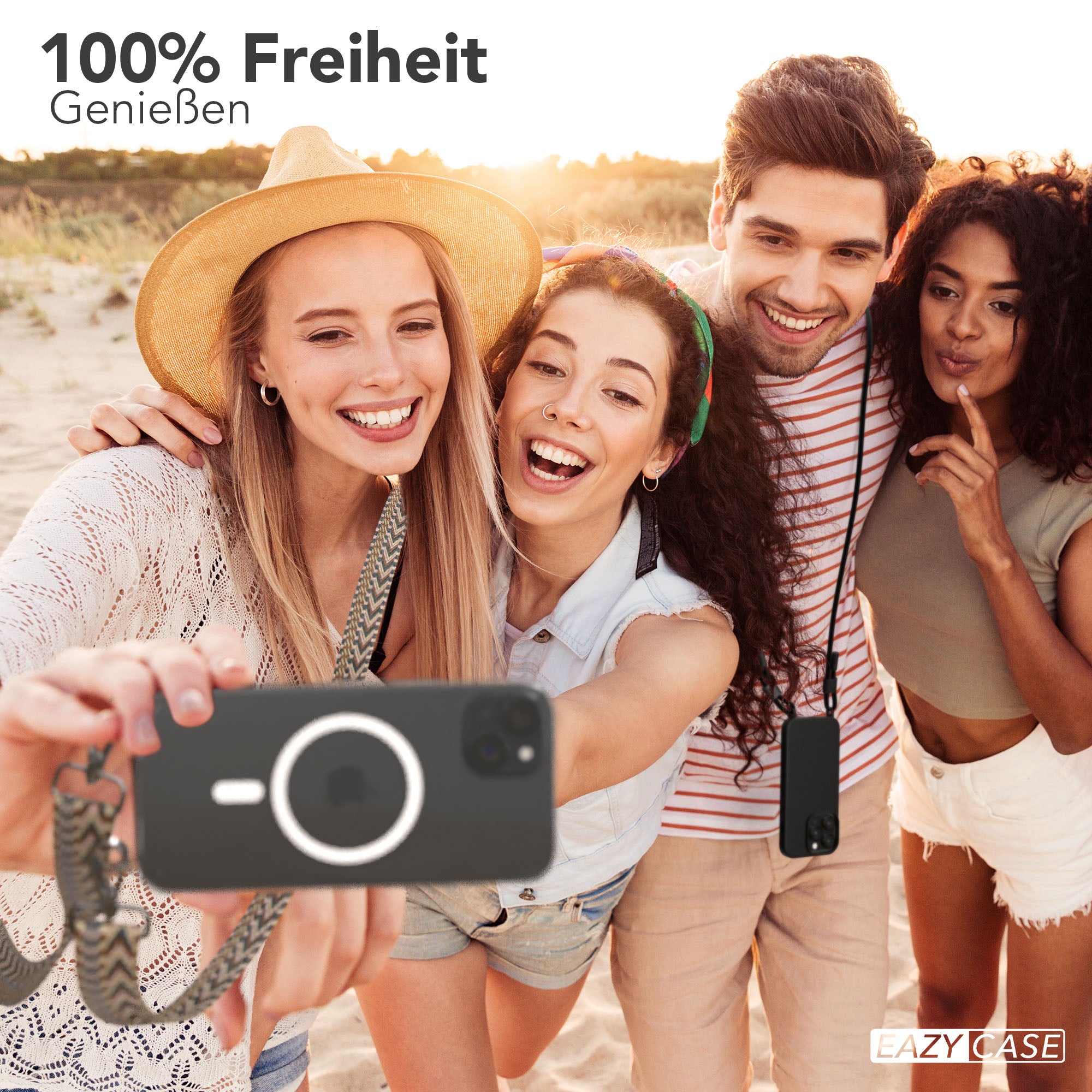 iPhone 15 Plus MagSafe Handykette mit verstellbarem Boho Band Set 