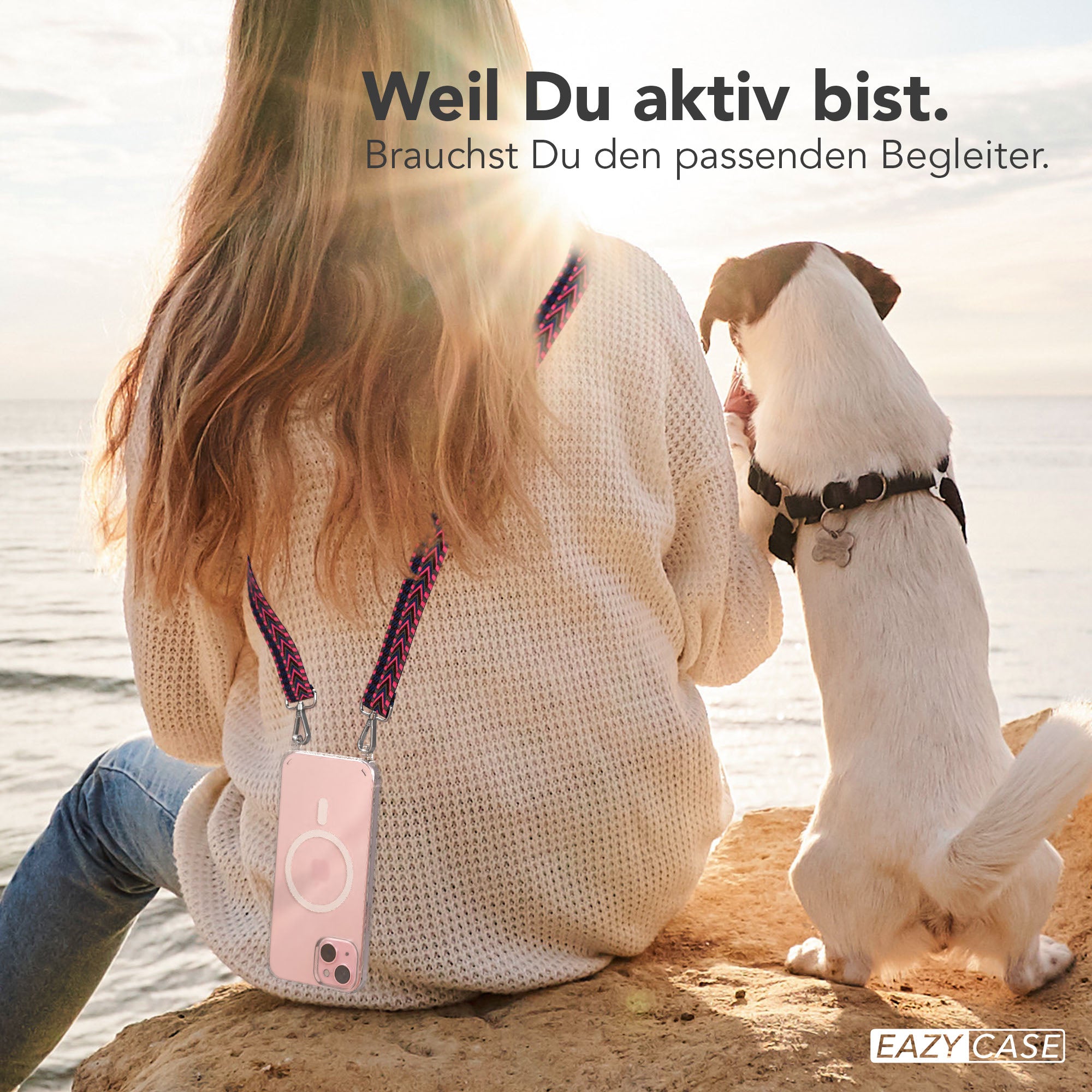iPhone 15 Plus MagSafe Handykette mit verstellbarem Boho Band Set 