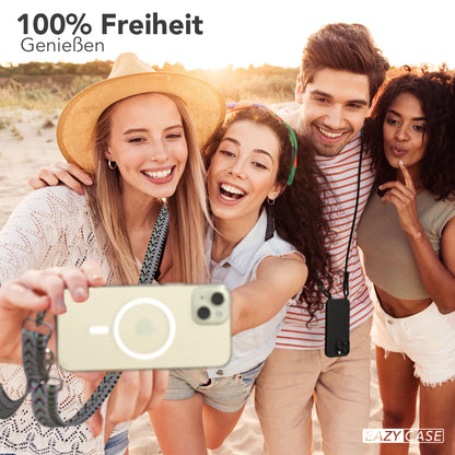 iPhone 15 Plus MagSafe Handykette mit verstellbarem Boho Band Set 