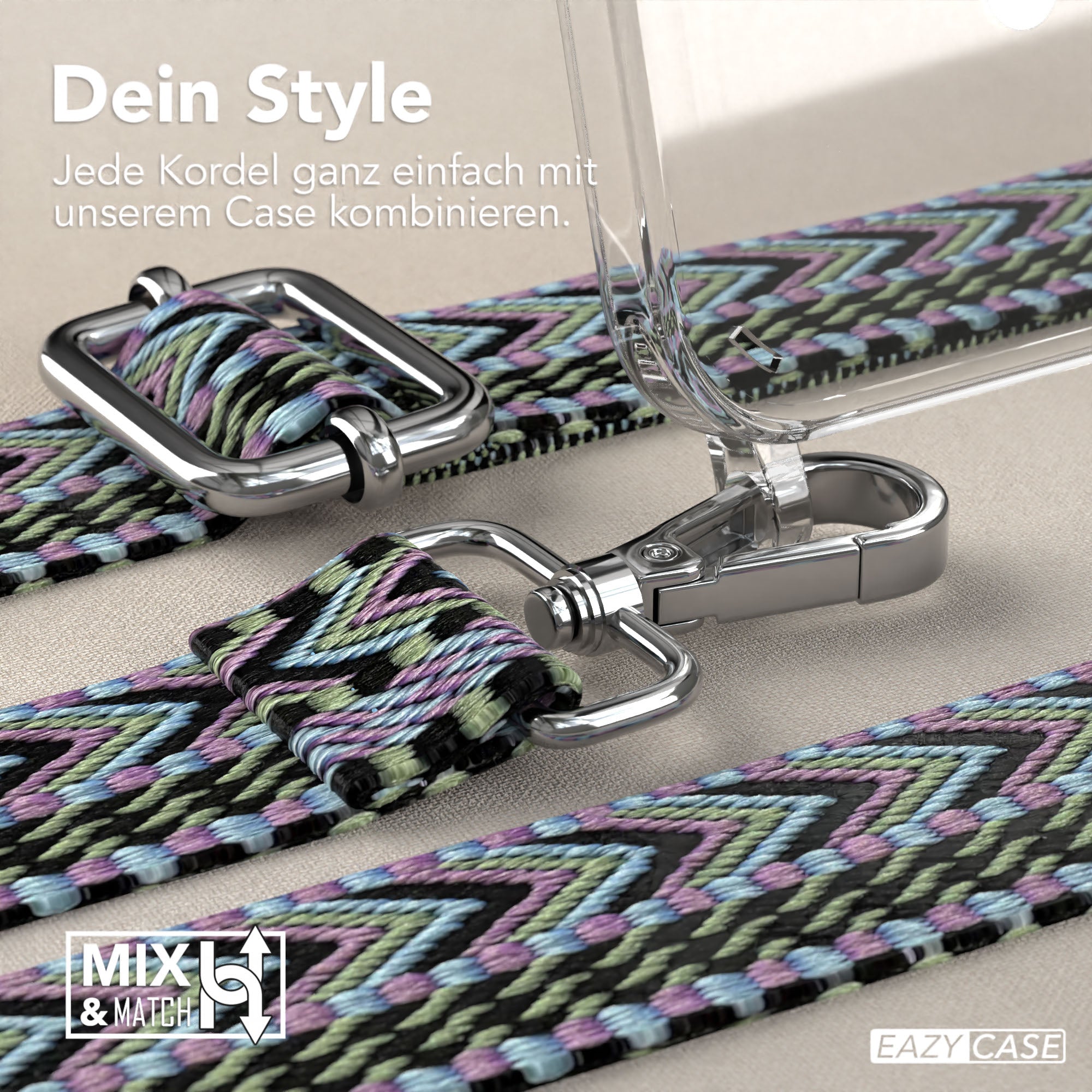 iPhone 15 Plus MagSafe Handykette mit verstellbarem Boho Band Set 