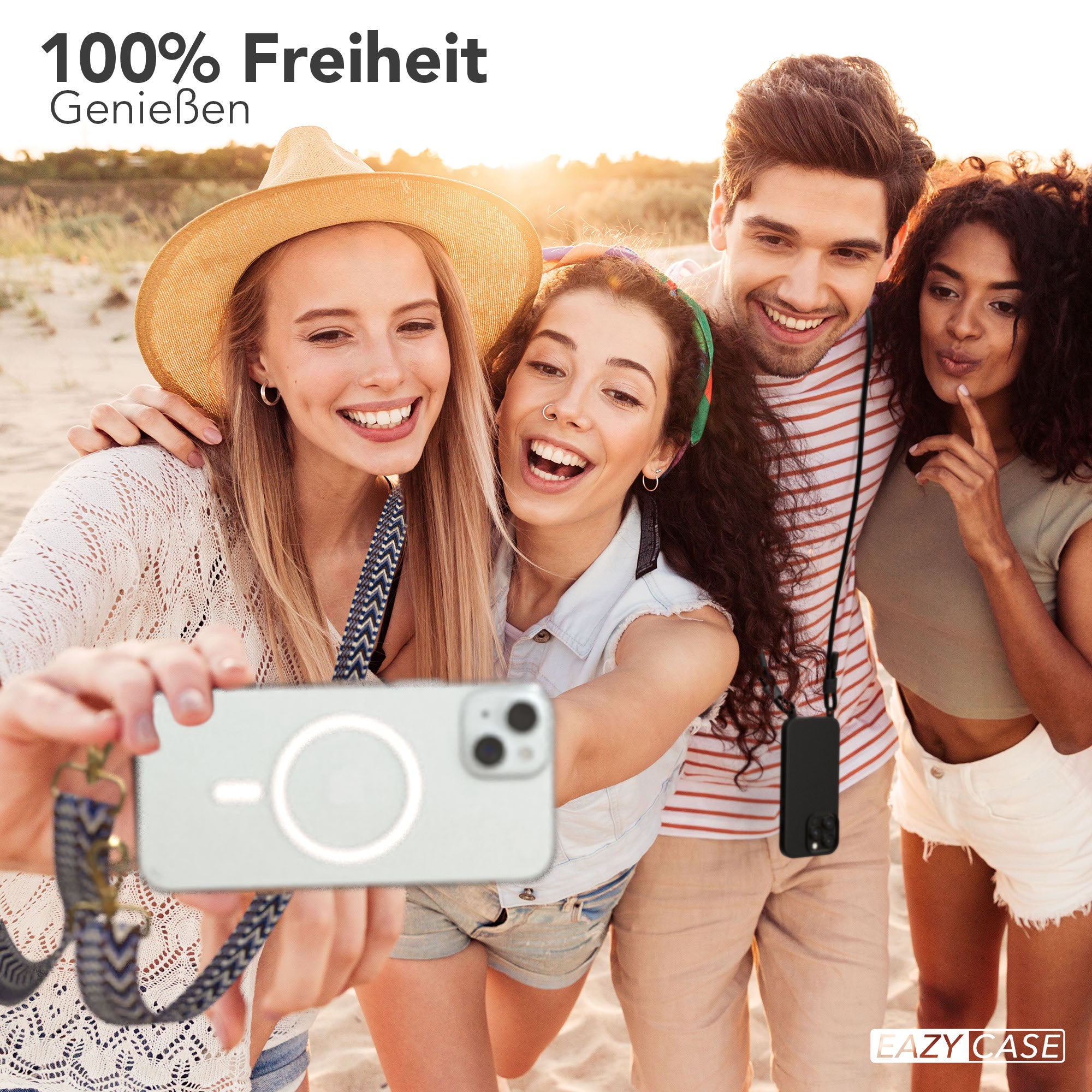 iPhone 15 Plus MagSafe Handykette mit verstellbarem Boho Band Set 