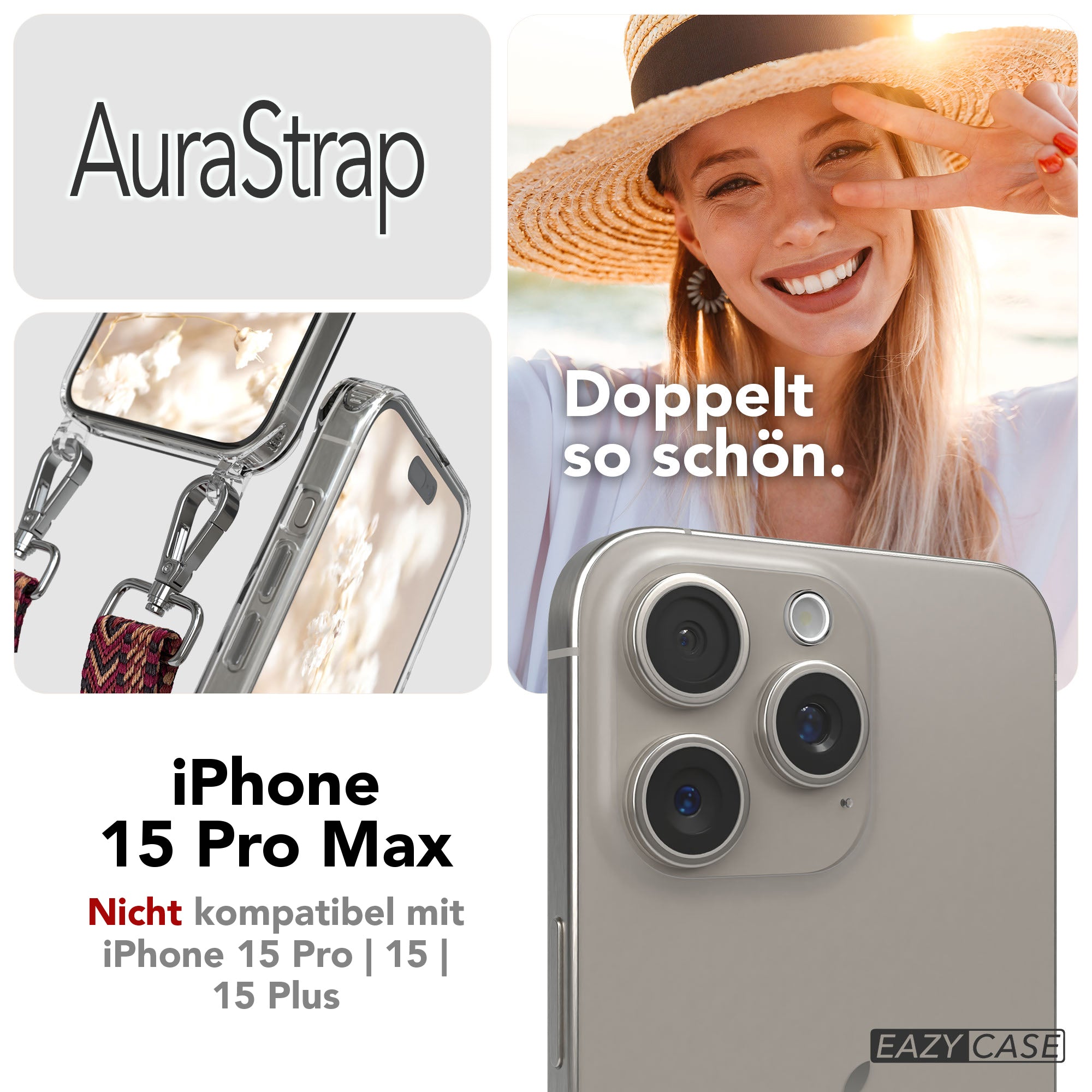 iPhone 15 Pro Max Handykette MagSafe mit Boho Band verstellbar 