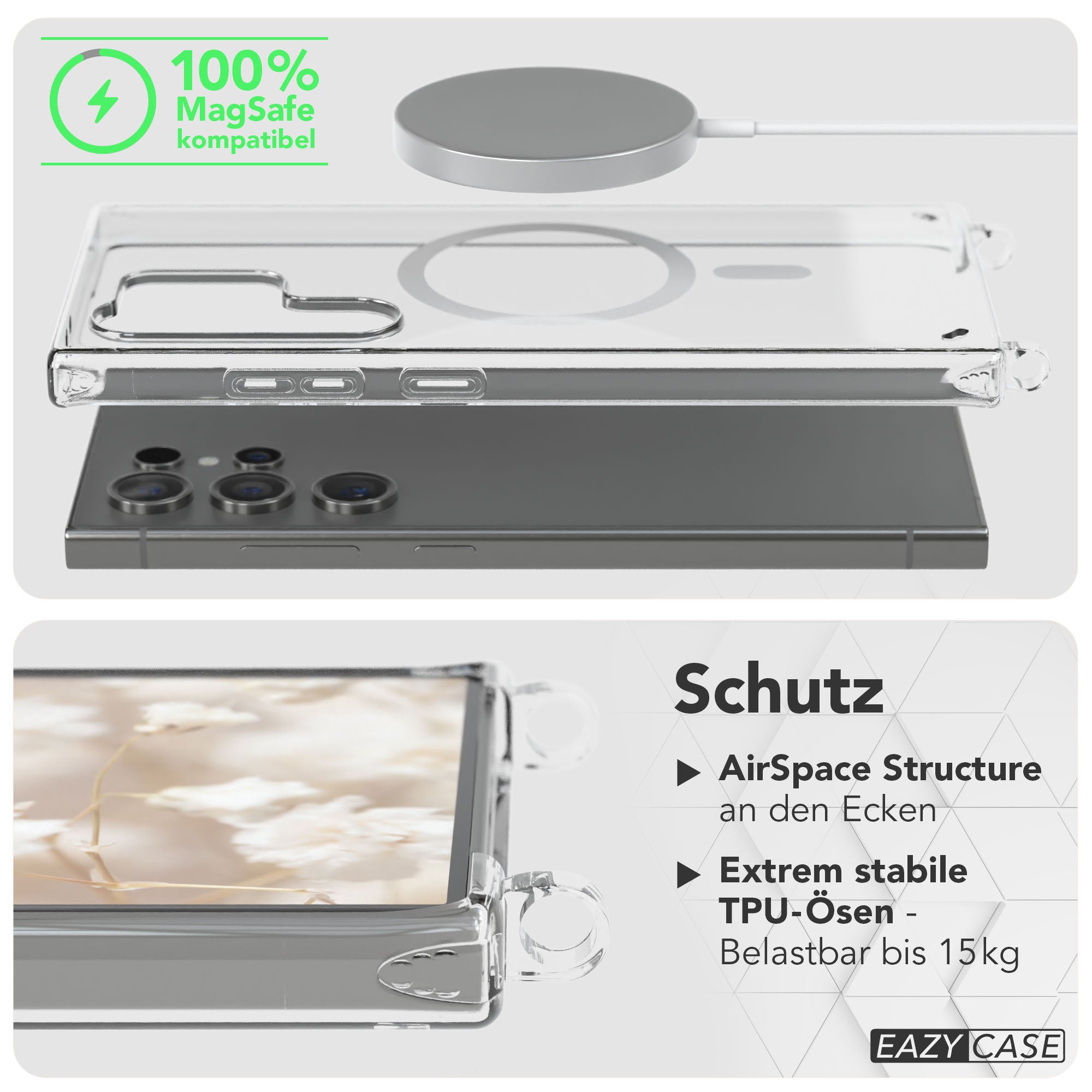 Samsung Galaxy S24 Ultra Handykette mit MagSafe Halterung und Boho Band 