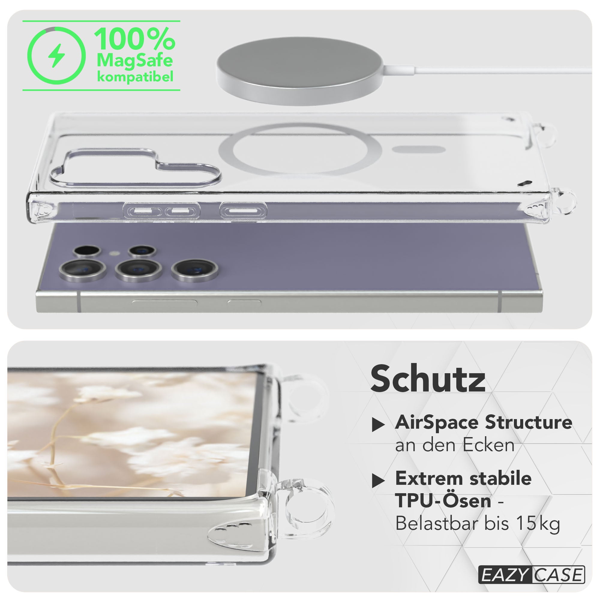 Samsung Galaxy S24 Ultra Handykette mit MagSafe Halterung und Boho Band 